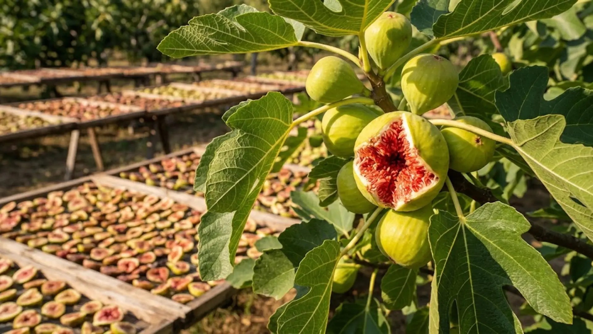 adriatic figs on branch with one split showing red interior