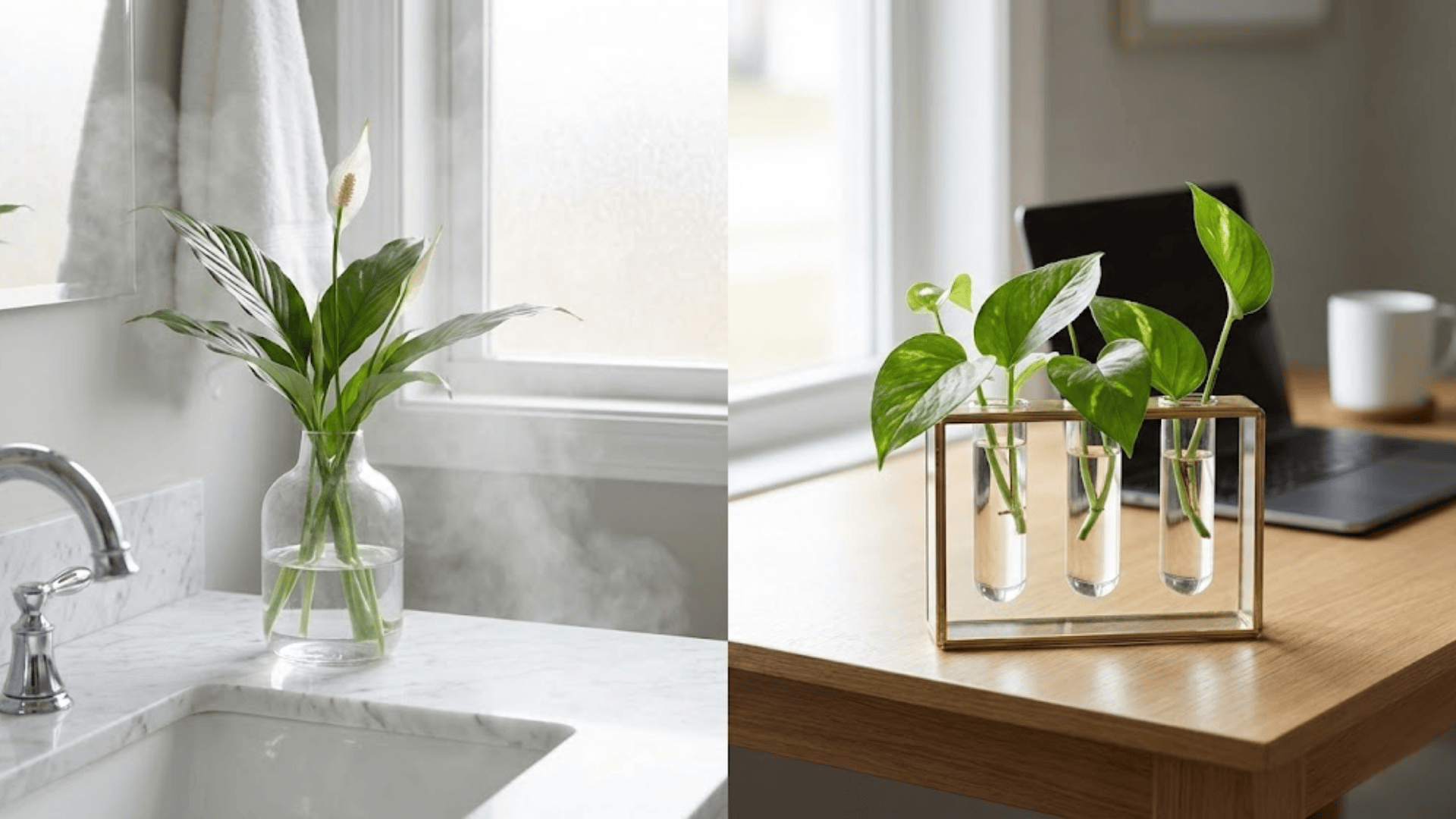 bathroom and desk styling