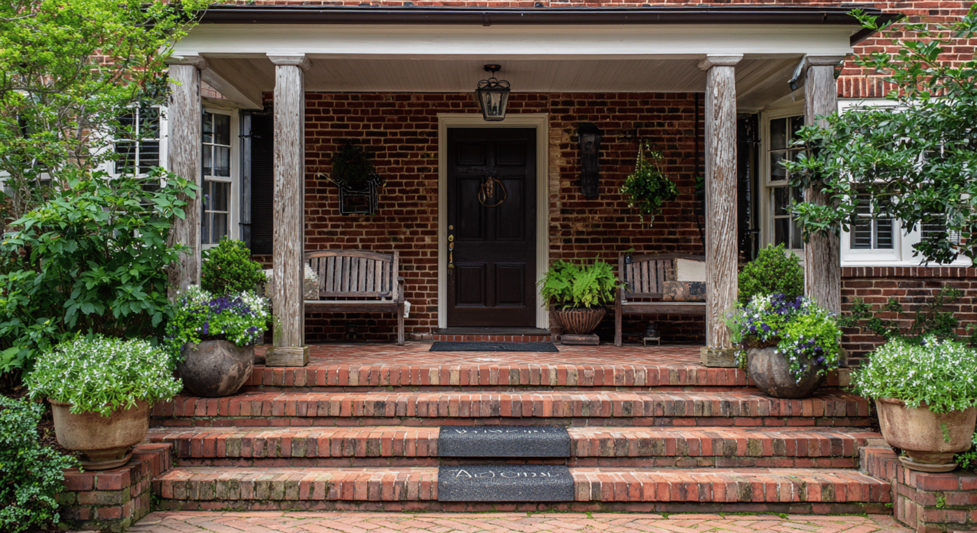 brick porch with classic entry cover