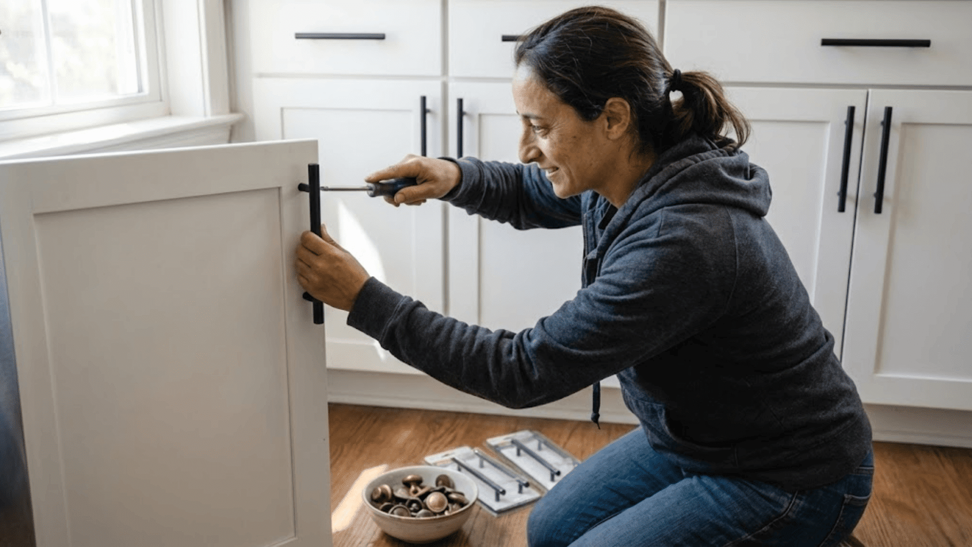 cabinet hardware swap