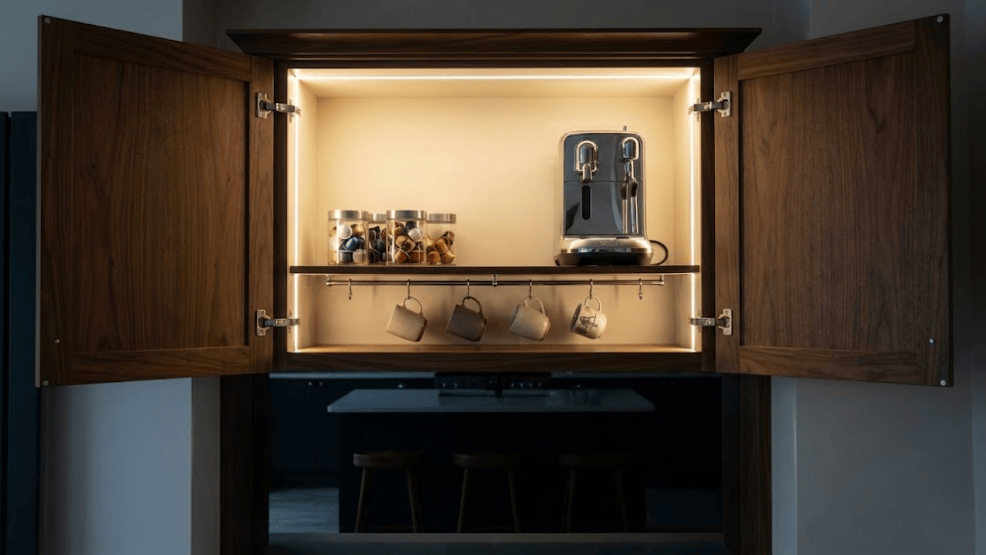 cabinet within cabinet coffee station