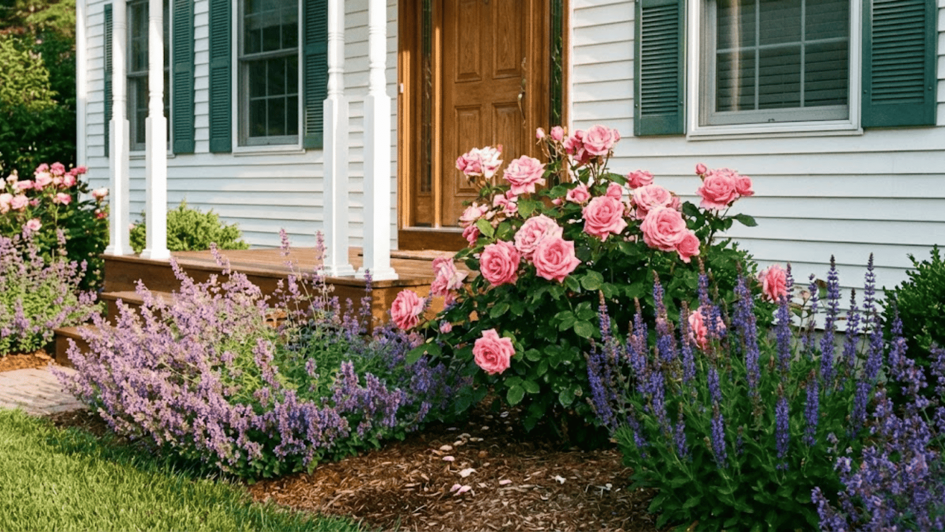 classic rose bed with seasonal companions