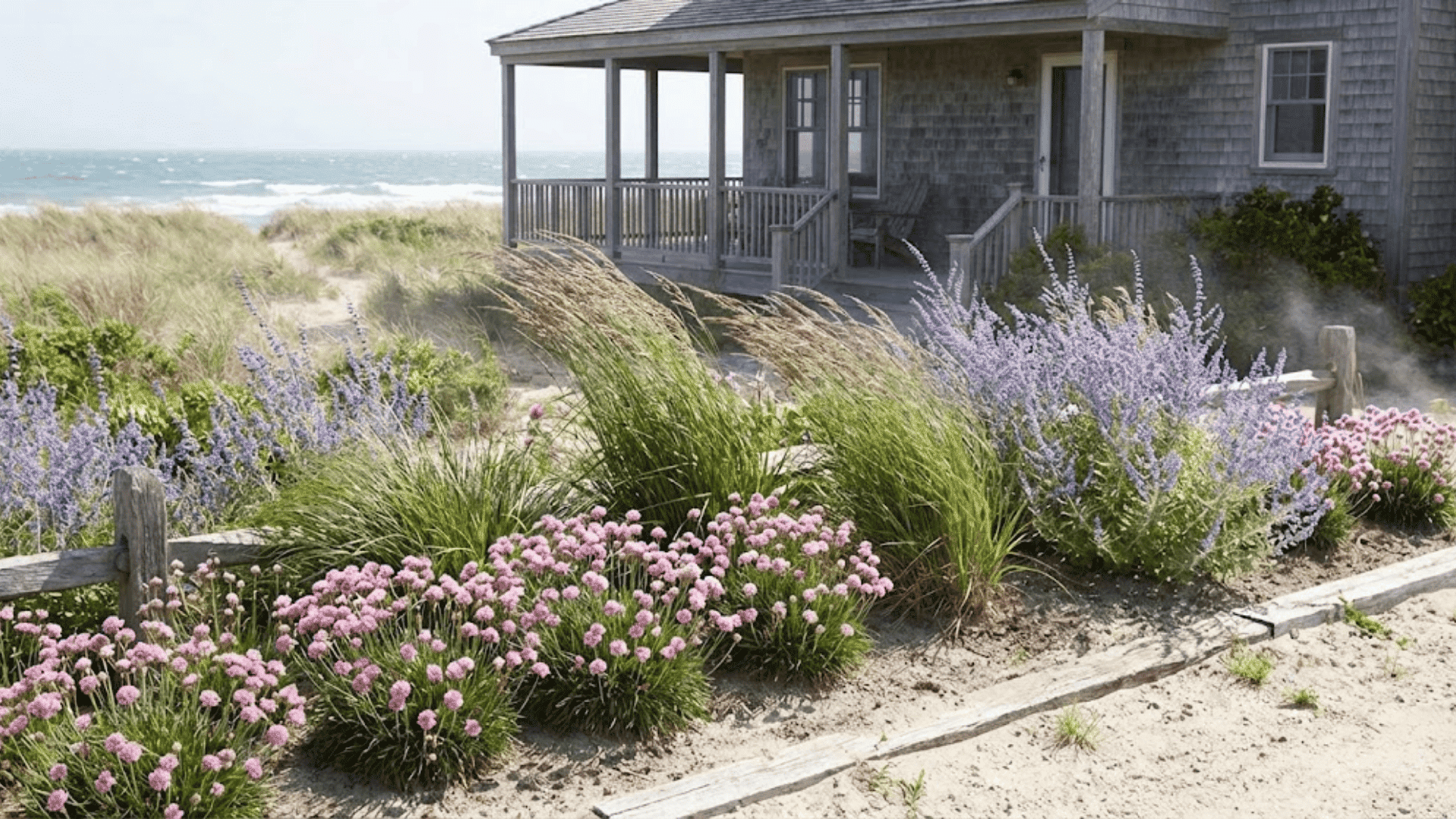 coastal cottage bed with salt tolerant plants