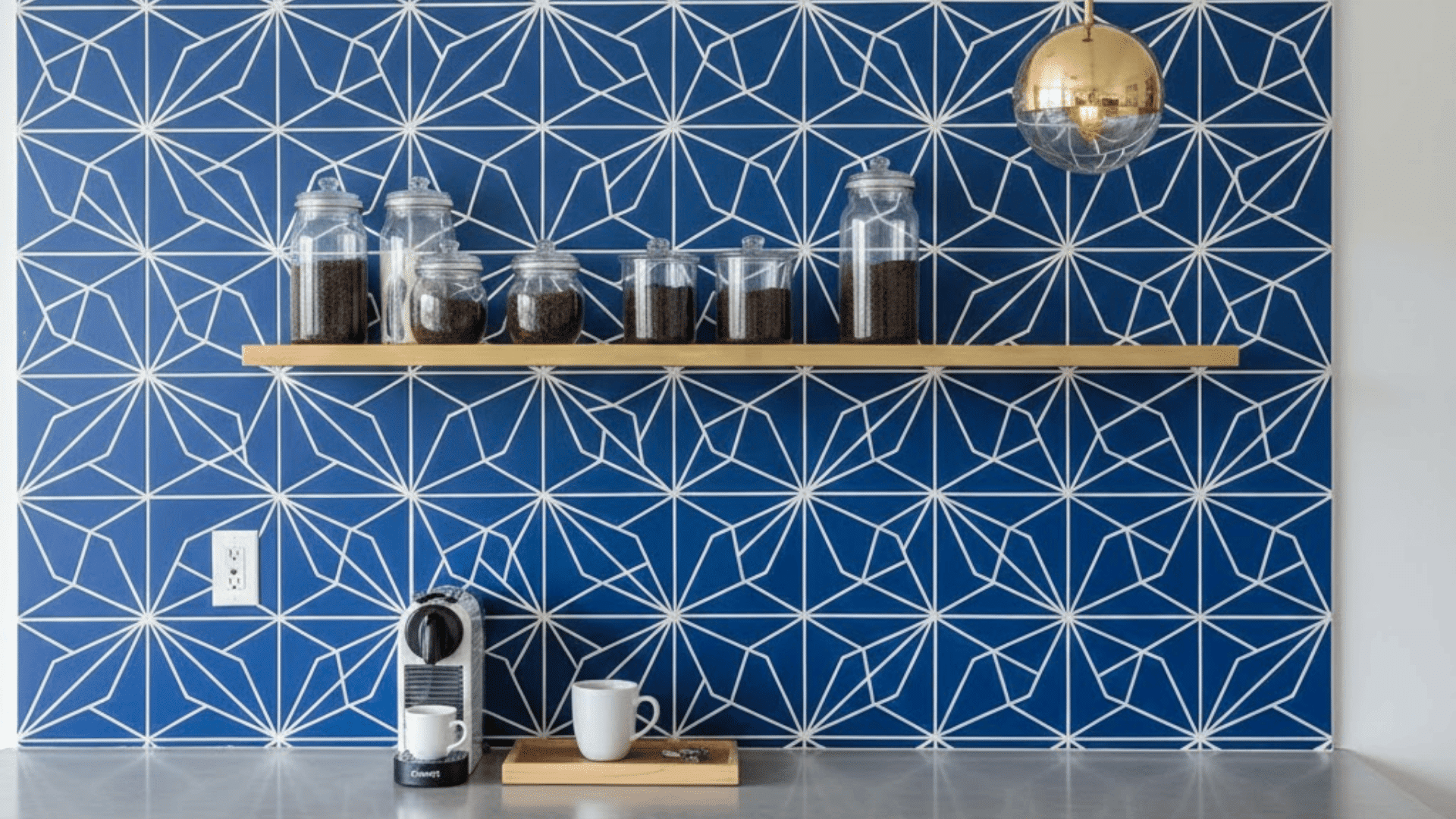 coffee bar with backsplash or statement wall
