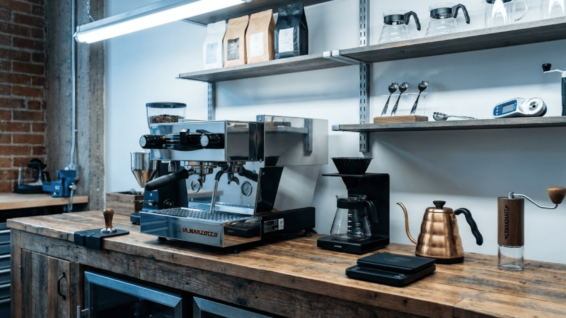 coffee bar with mixed appliances