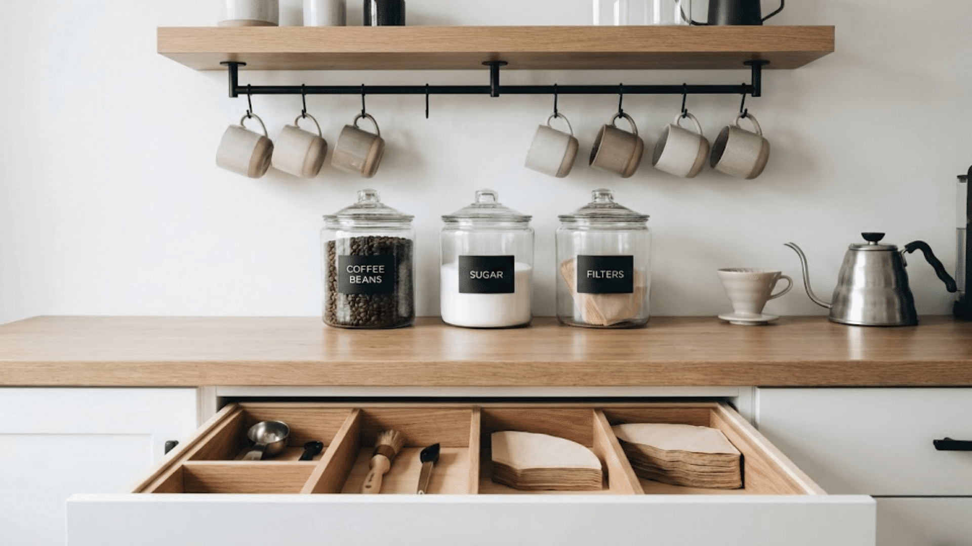 coffee station with storage organization