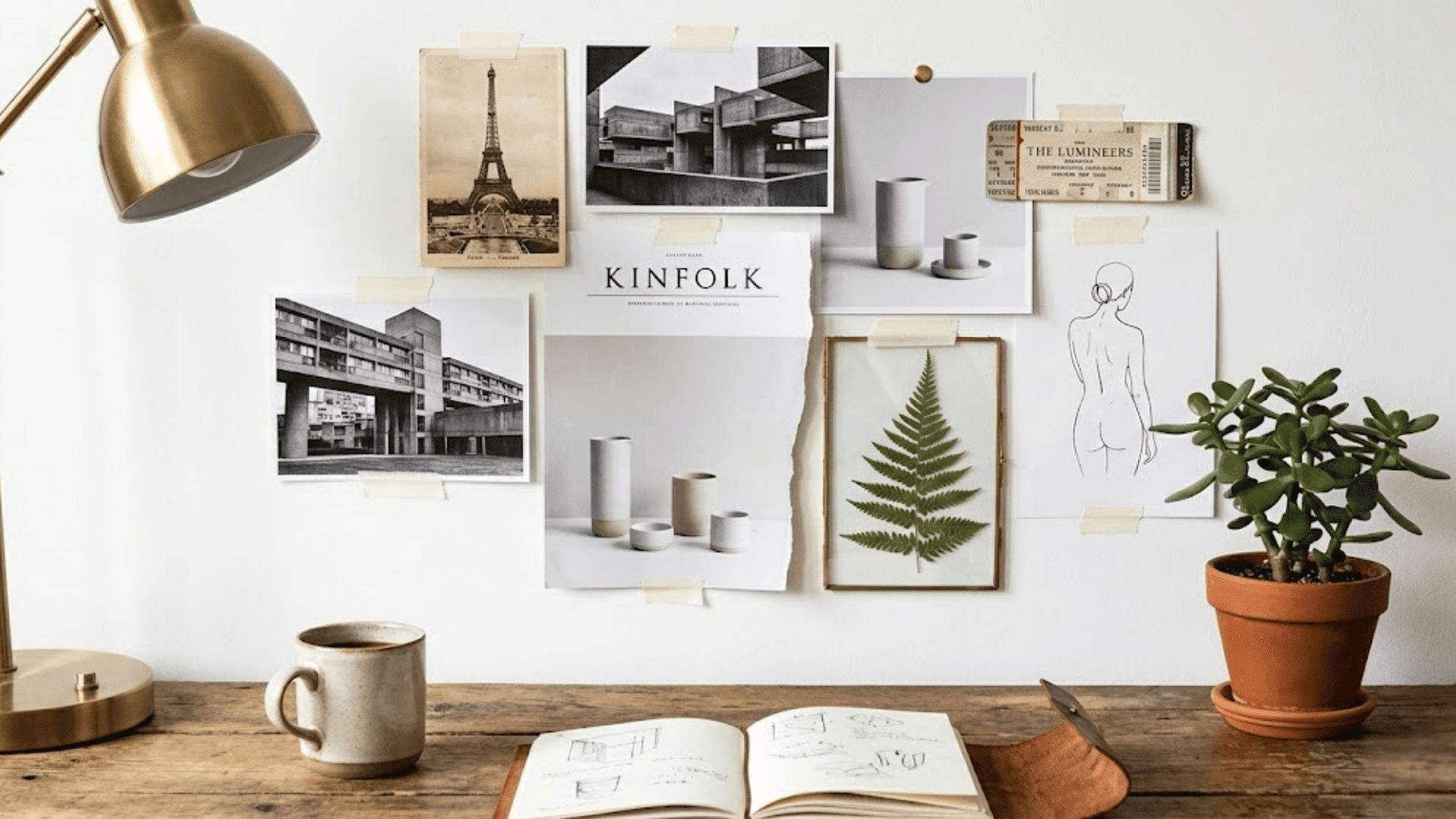 curated wall collage prints paper tape