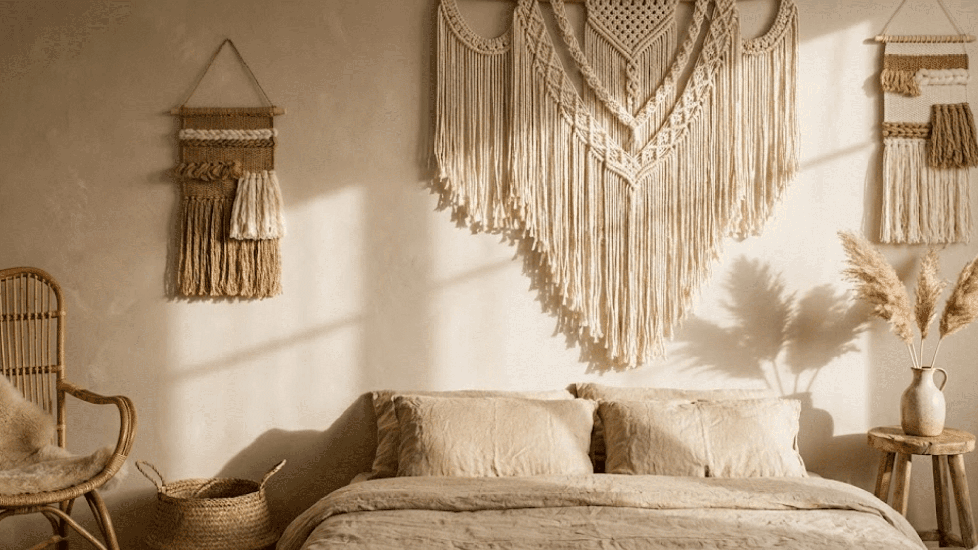 fabric or macramé wall hangings