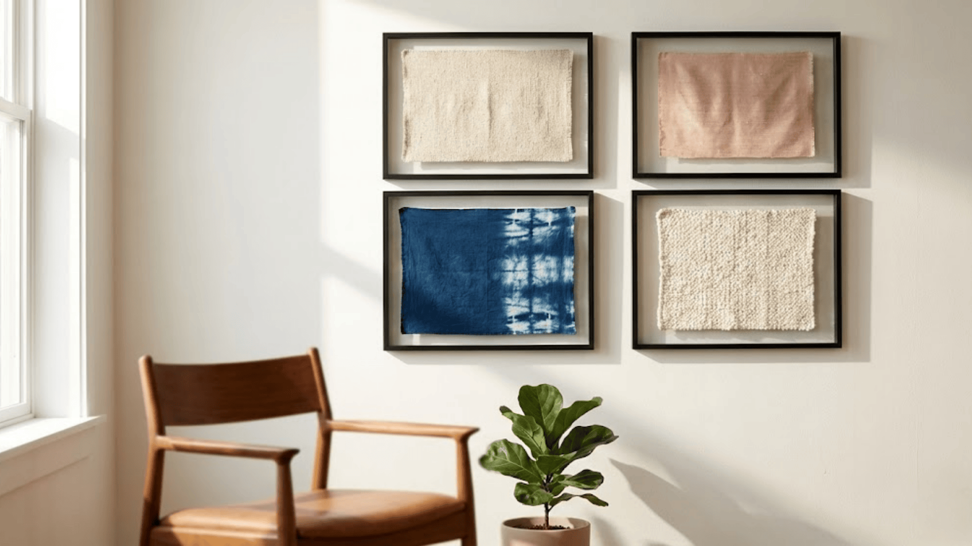 fabric swatches framed like artwork