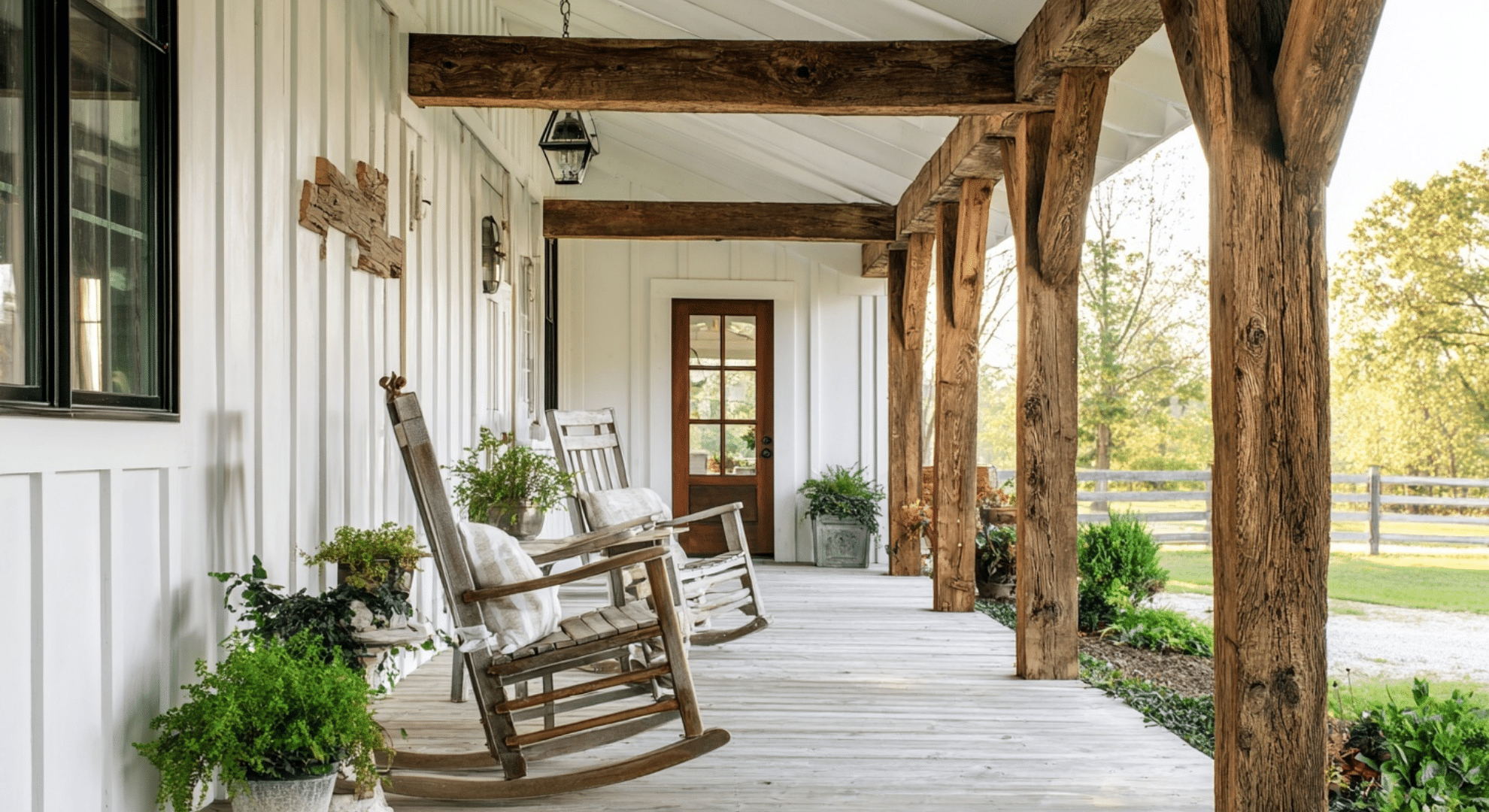 farmhouse porch with thick beams
