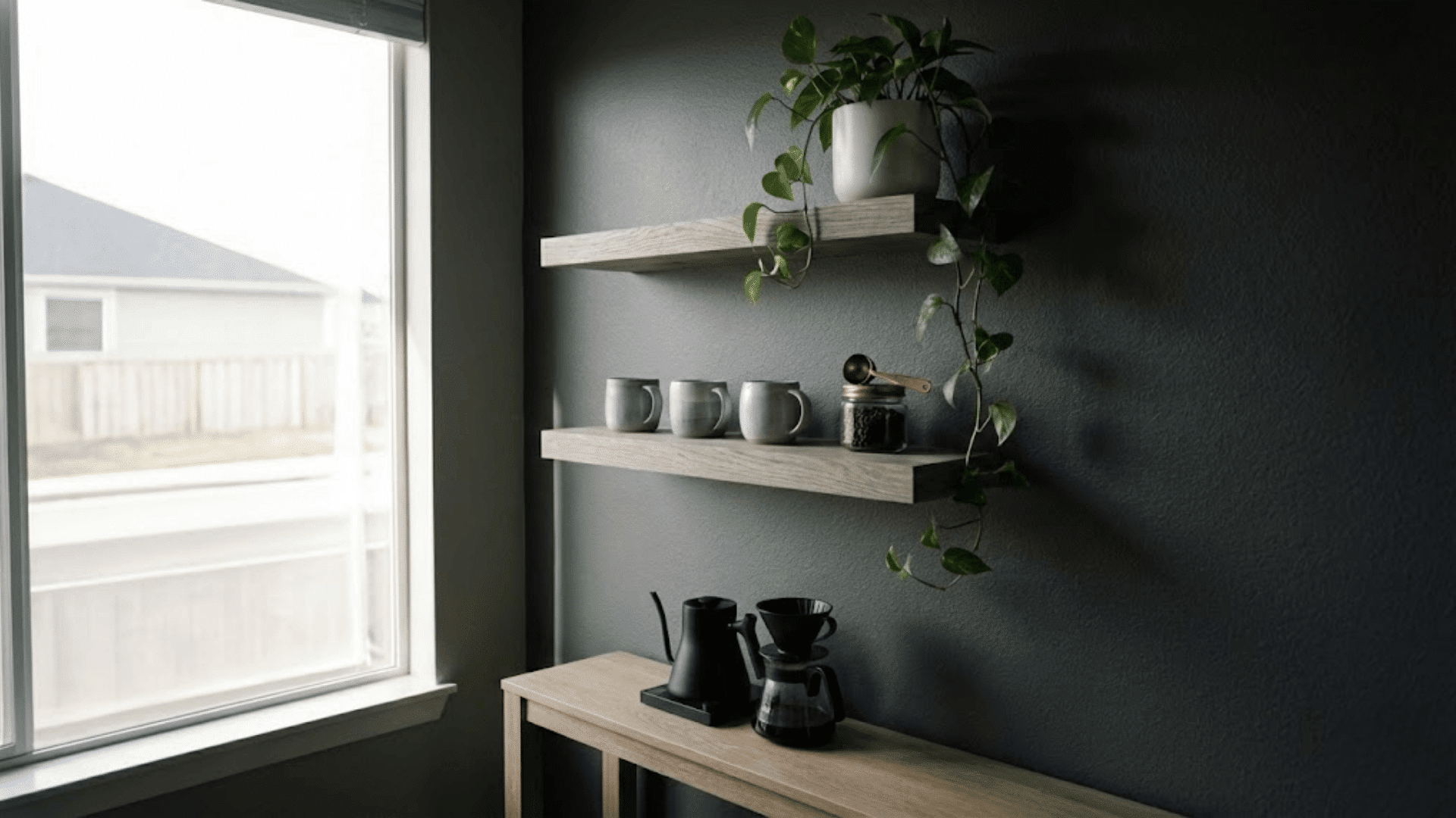 floating shelf coffee nook