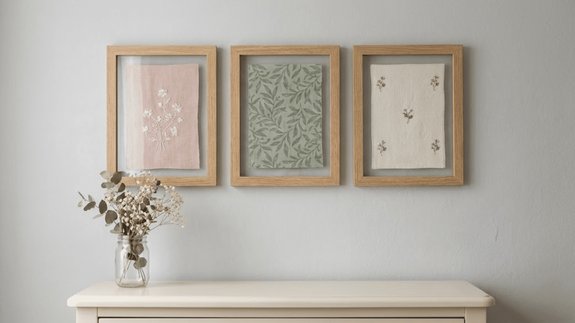 framed fabric or wallpaper art
