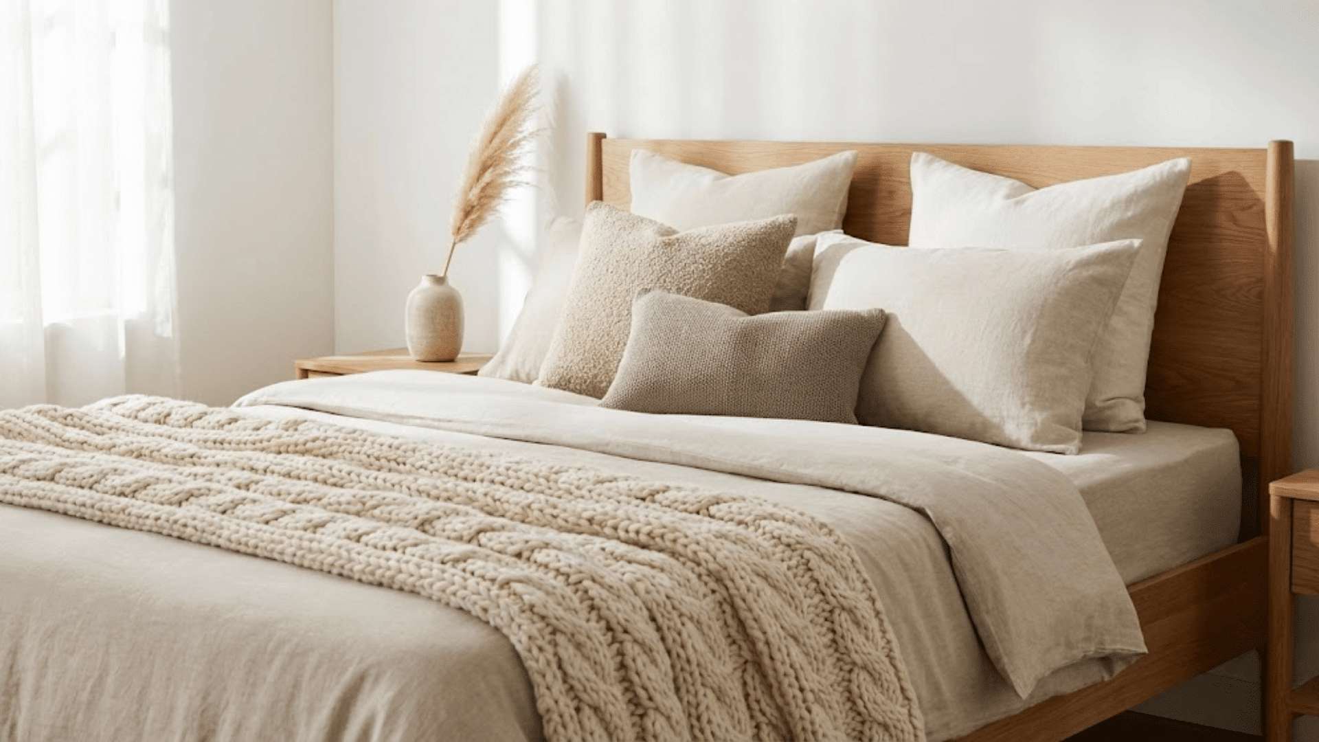 layered bedding with textures linen knits