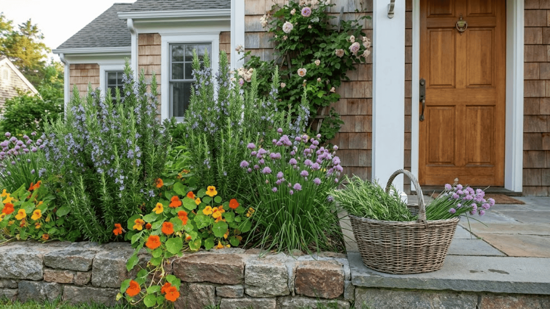 mini cottage potager herbs edible flowers