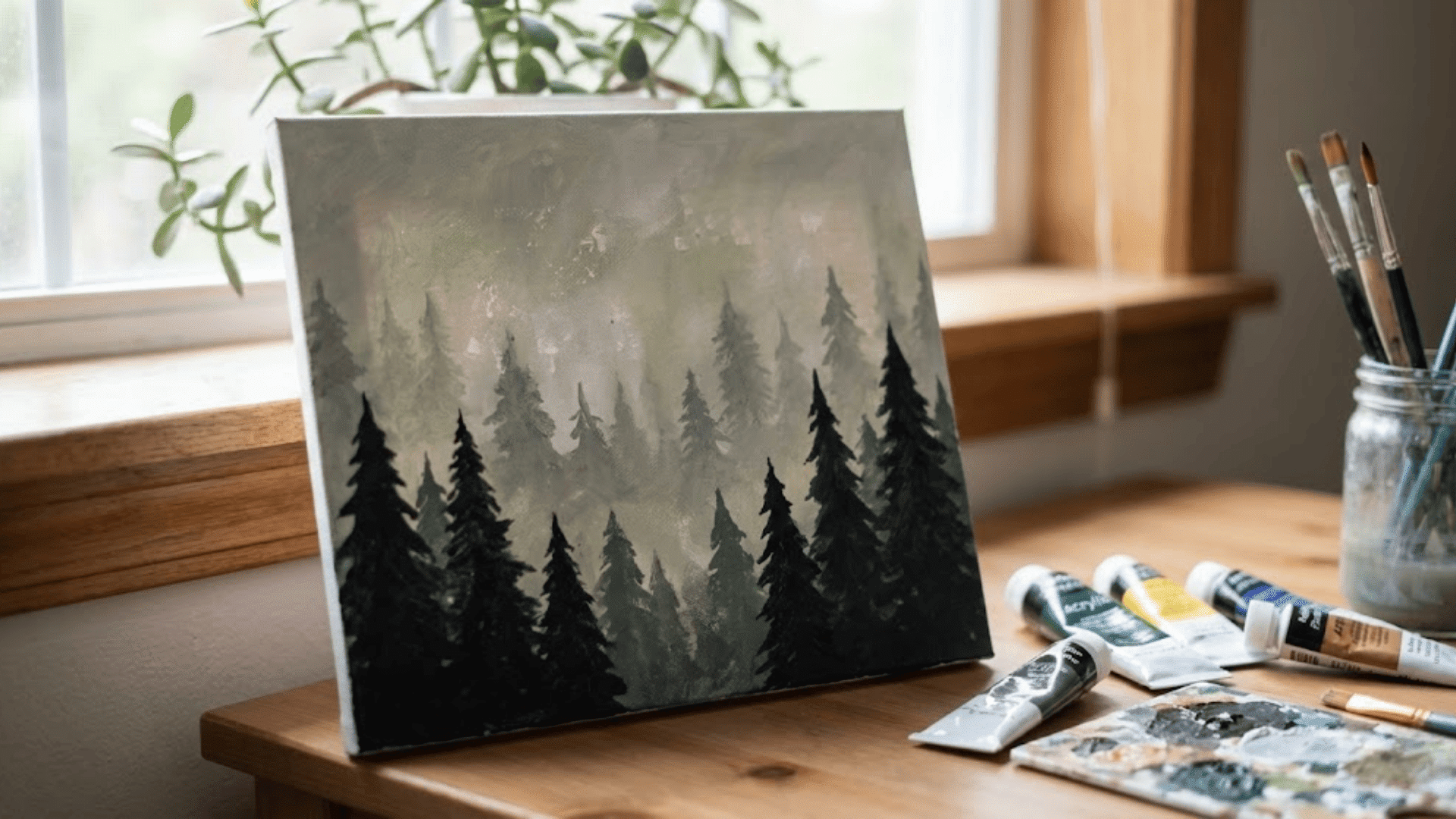 misty pine forest