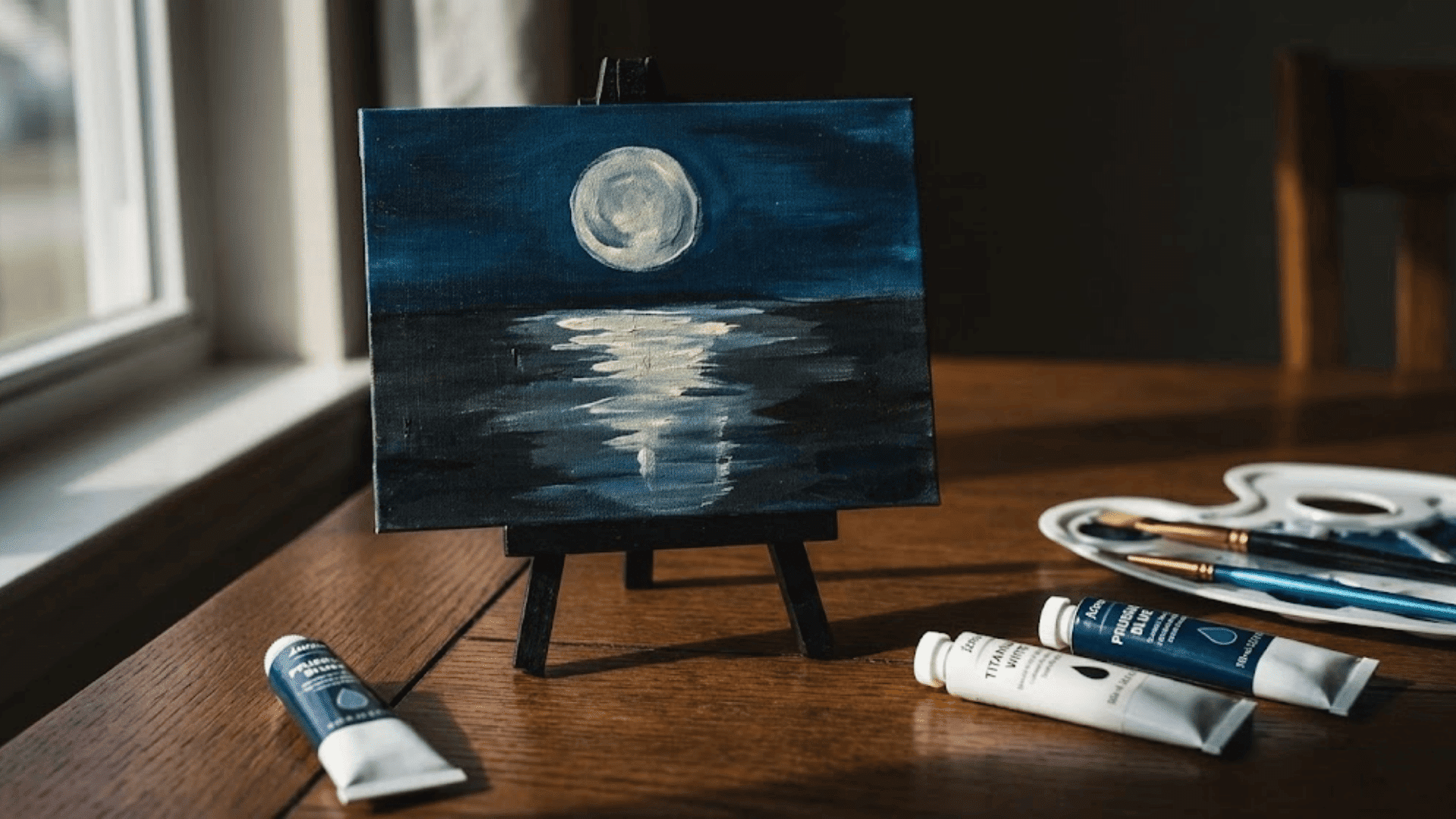 moonlit night sky With water reflection