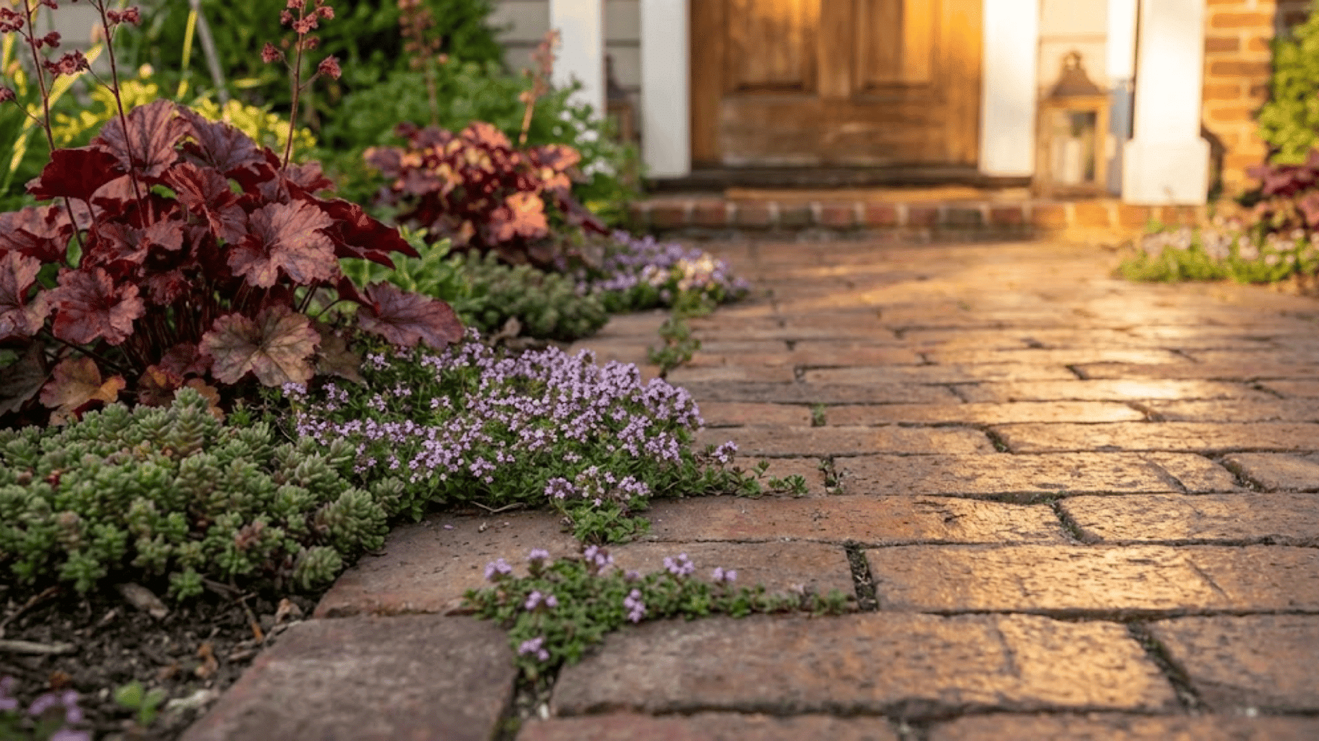 narrow strip along walkway with low perennials