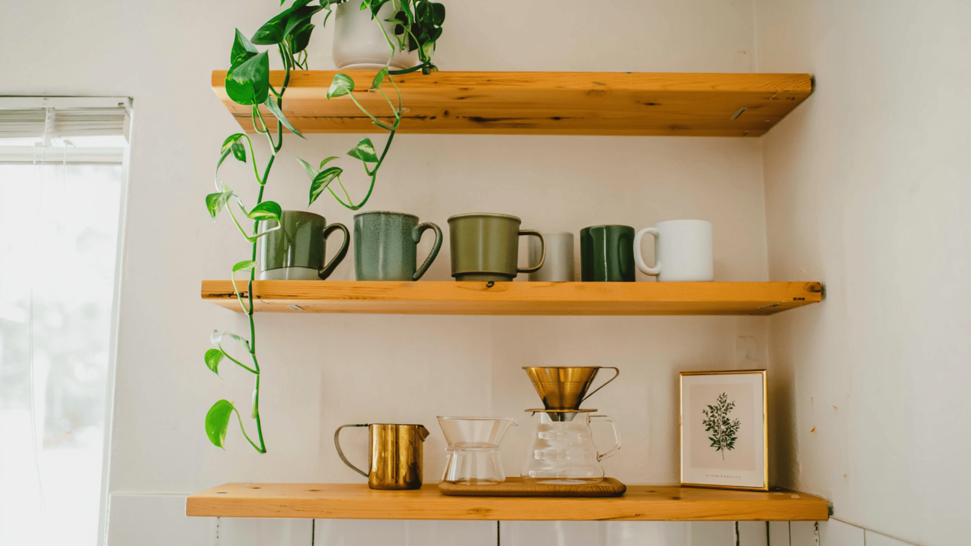 open shelving display coffee bar