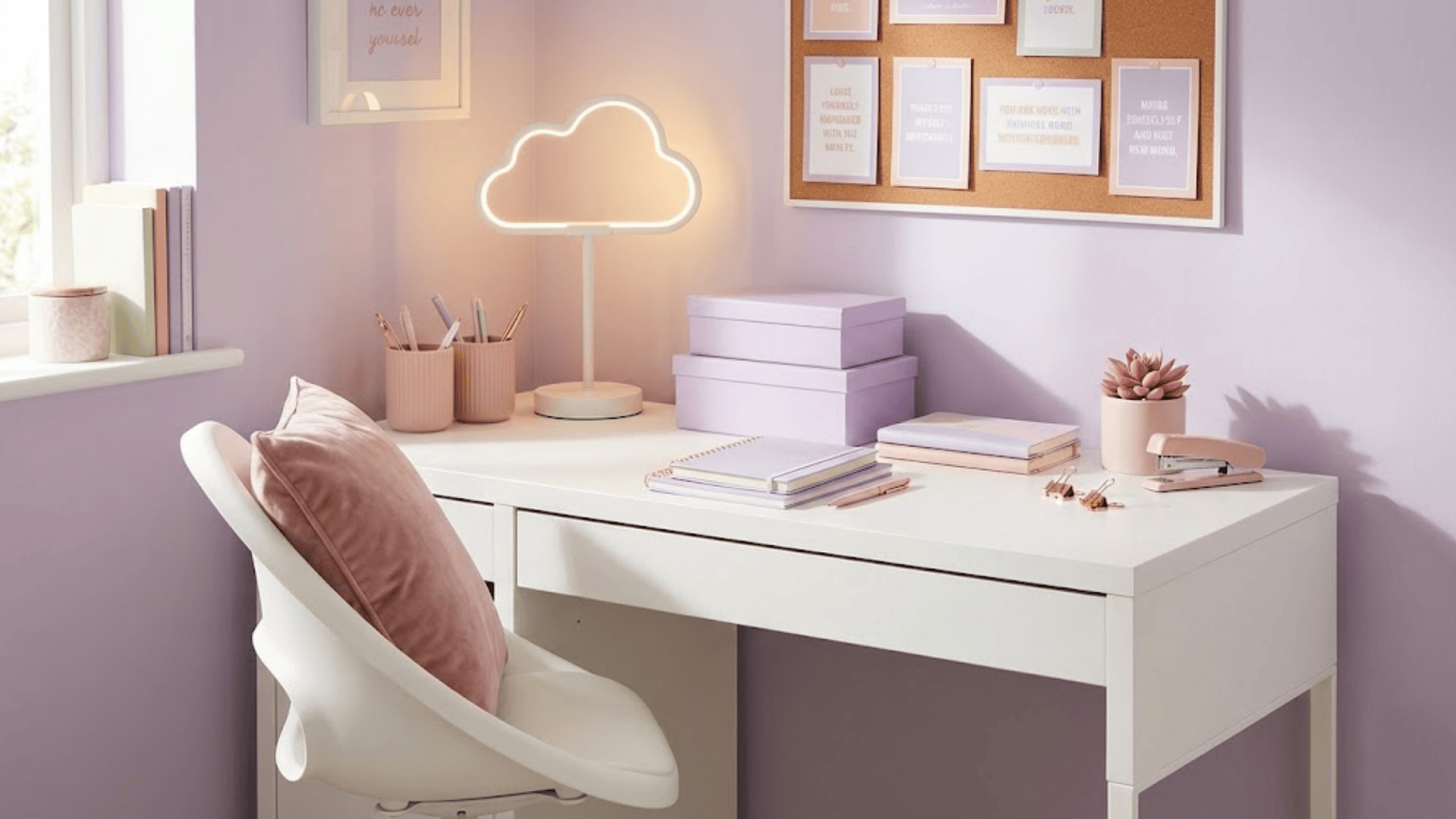 pastel themed study corner
