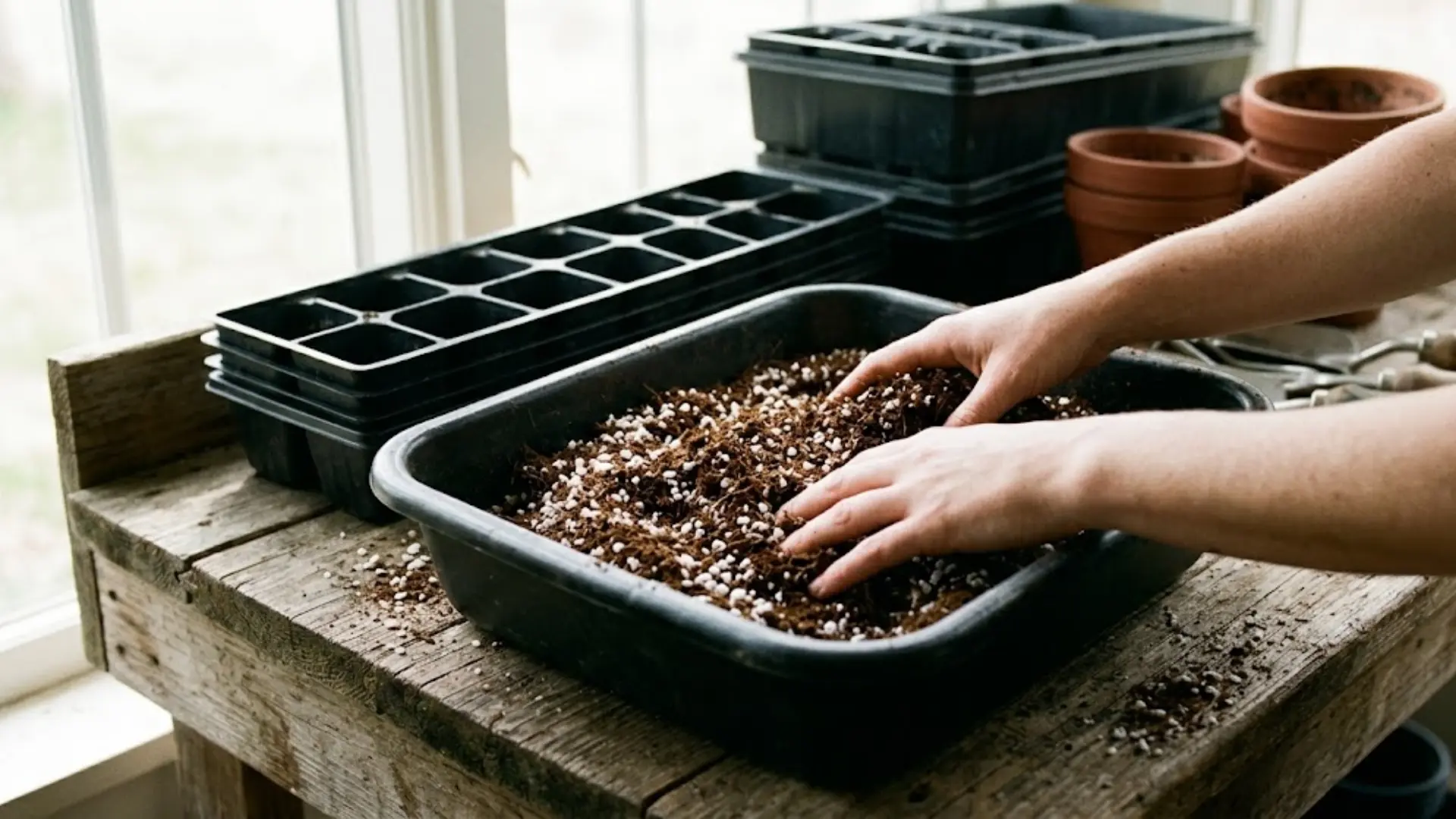 mixing coco coir and perlite for a lavender seed starting mix