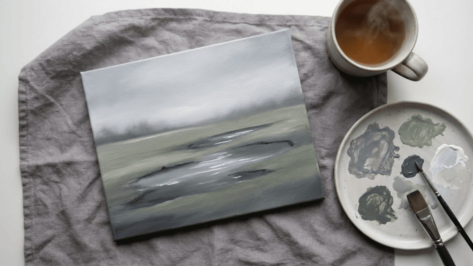 rainy day landscape with soft puddles