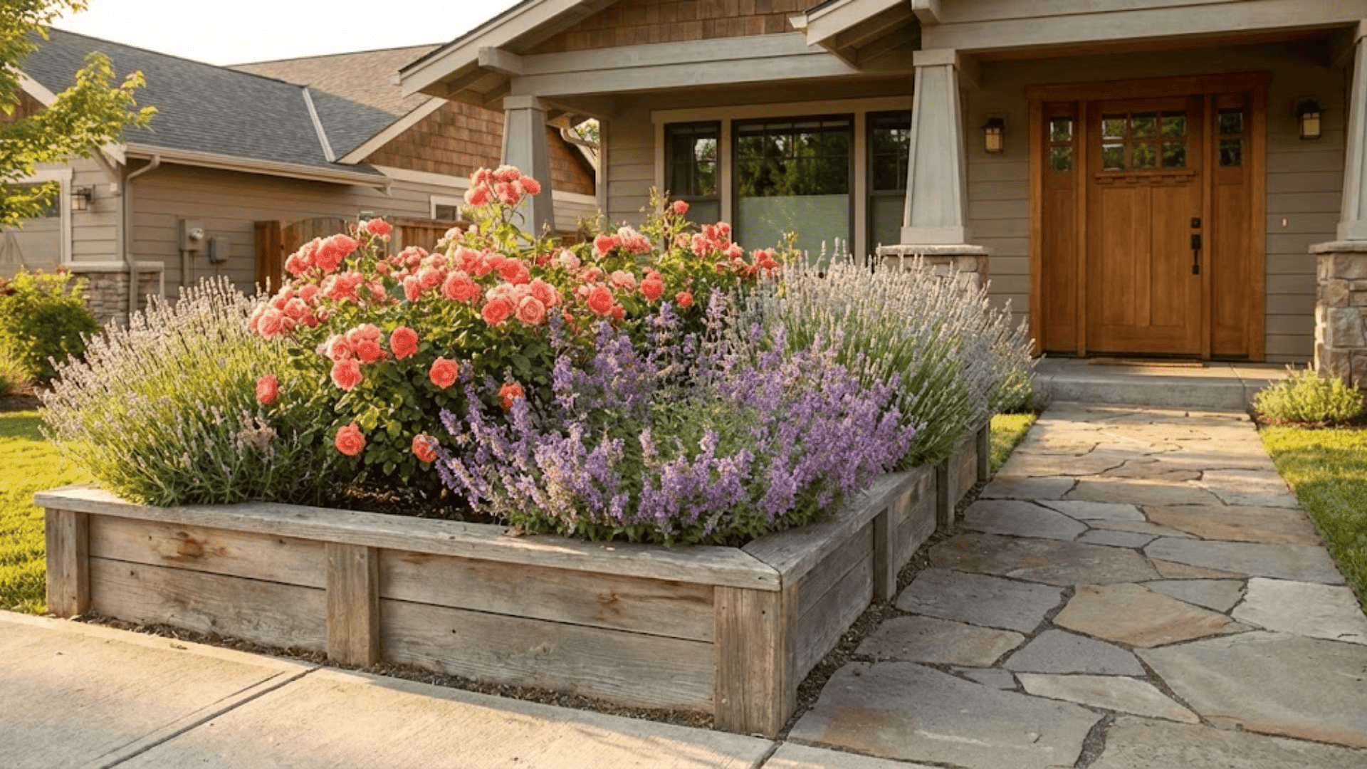 raised wooden bed at entry