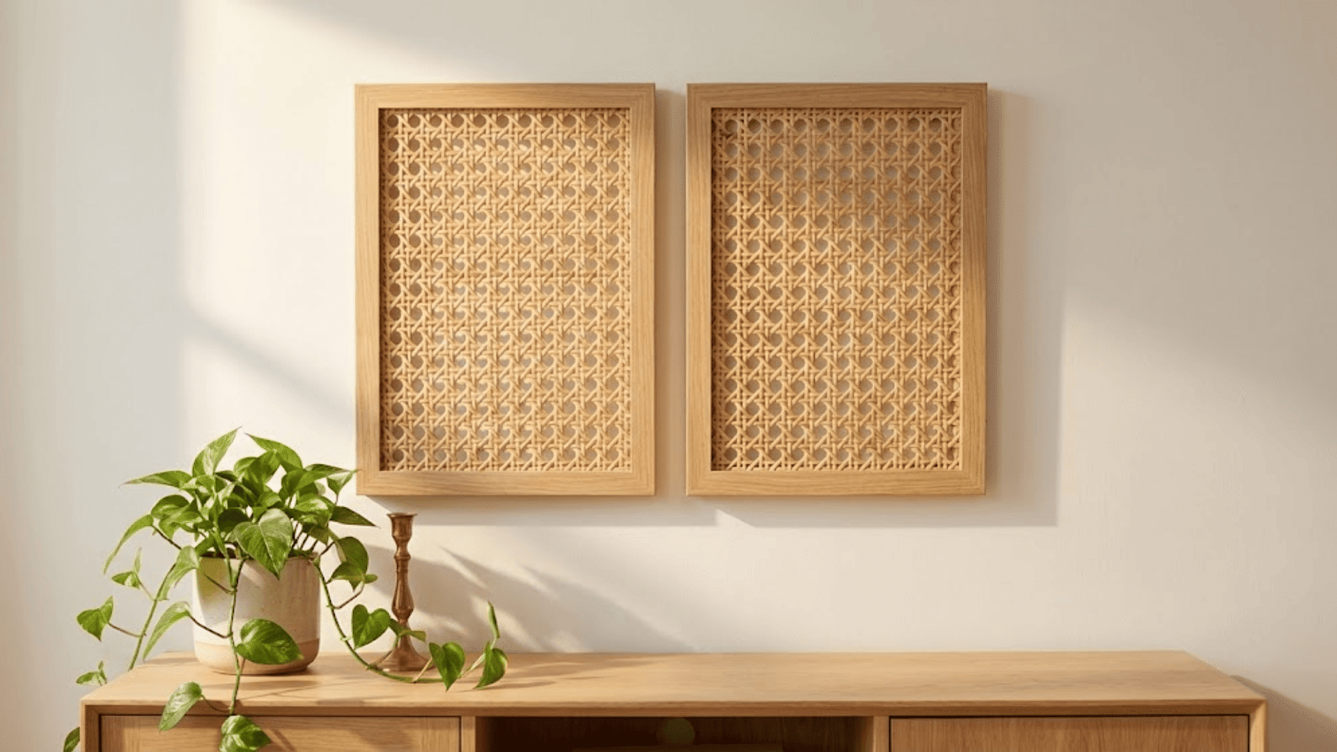 rattan or cane wall accents