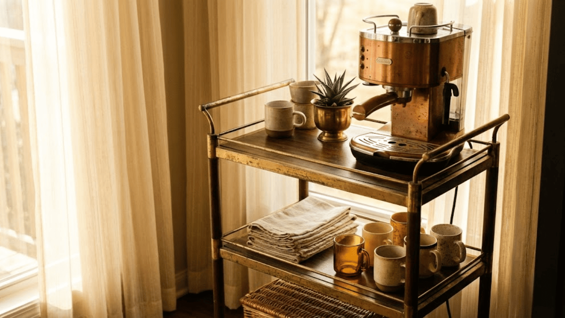 rolling or vintage cart coffee station