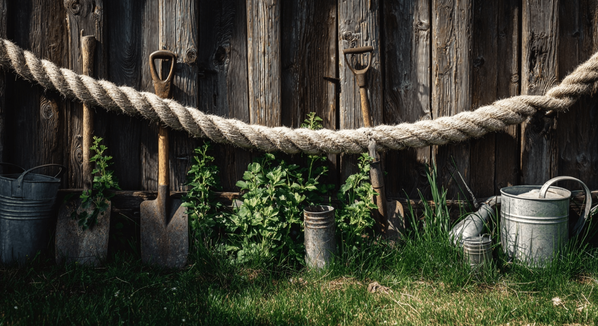 rope and wood post fence screen