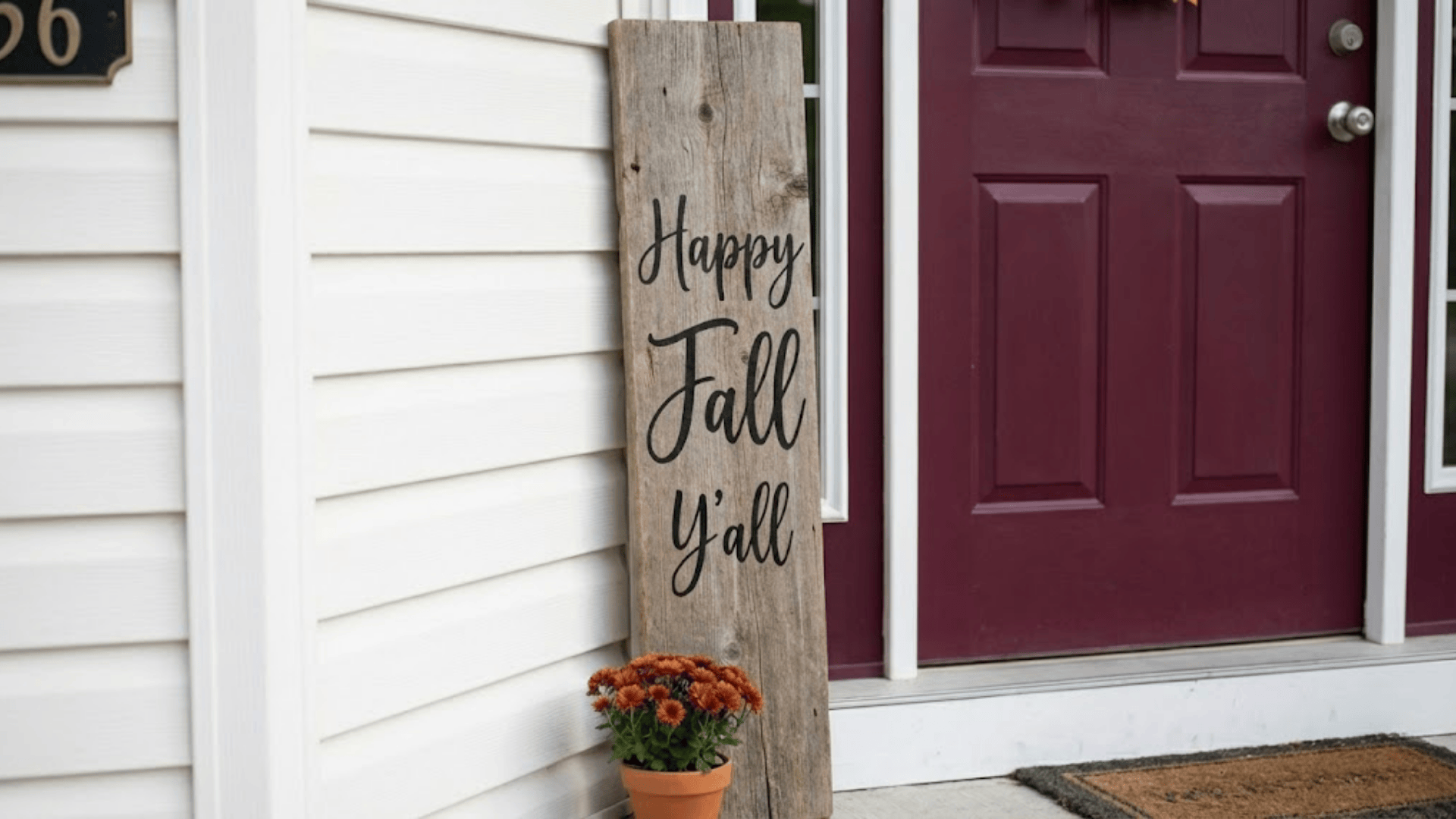 seasonal welcome sign beside the door