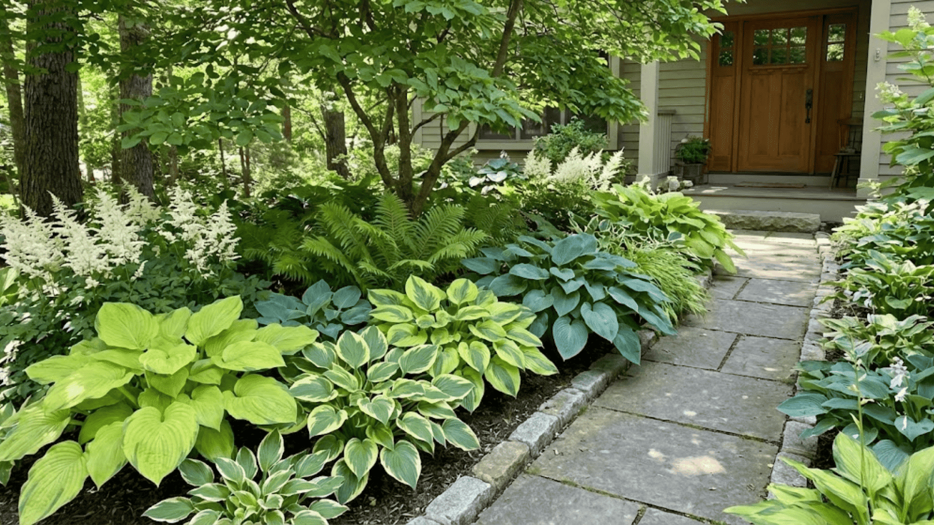 shade tolerant fern hosta bed for shady front entries
