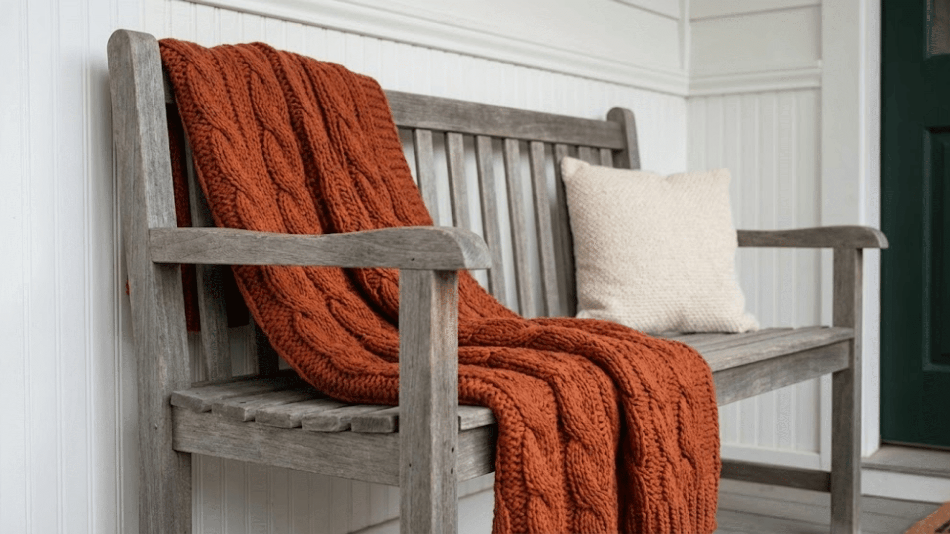 small bench with a fall throw