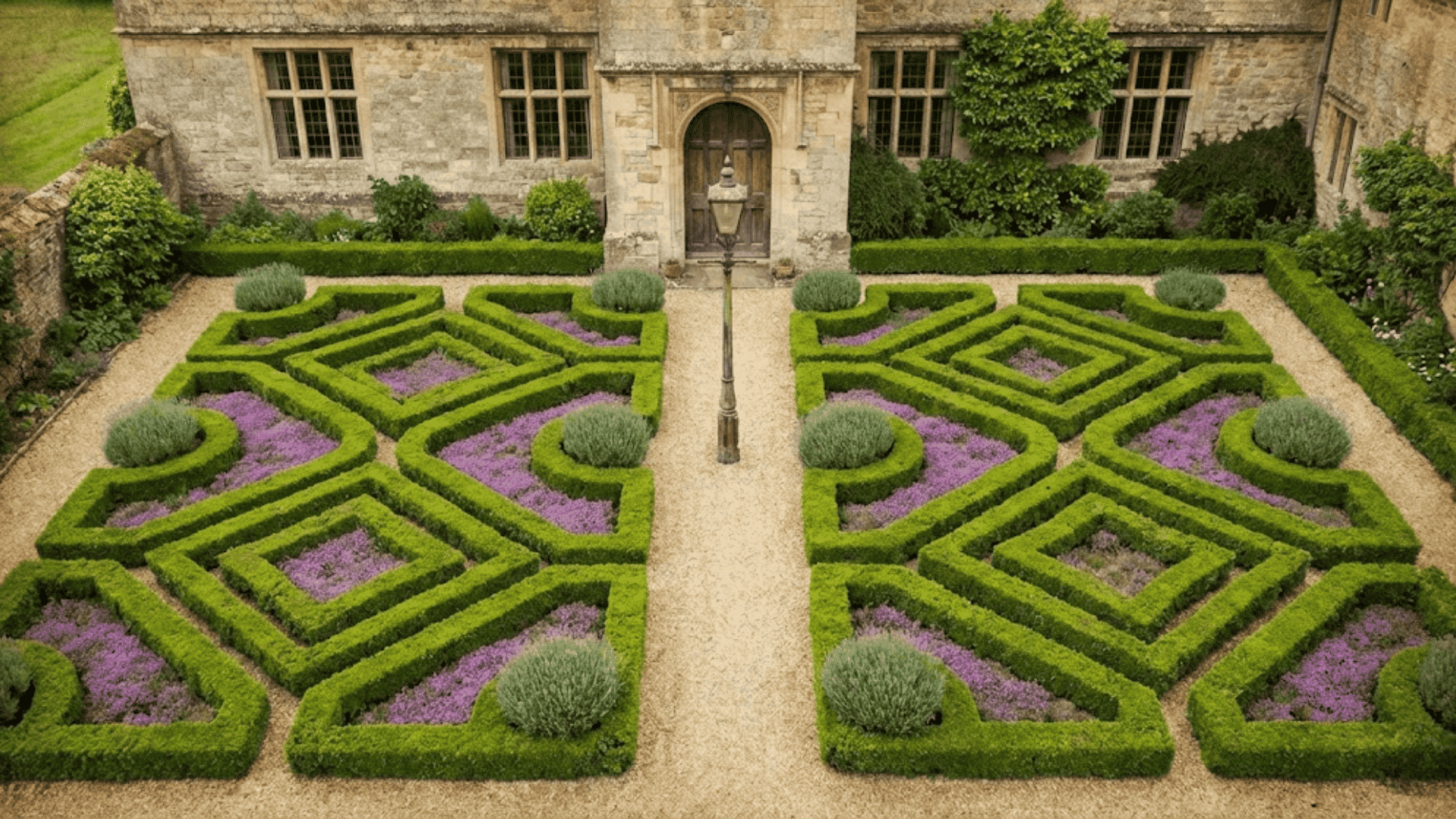 small formal knot garden using boxwood thyme