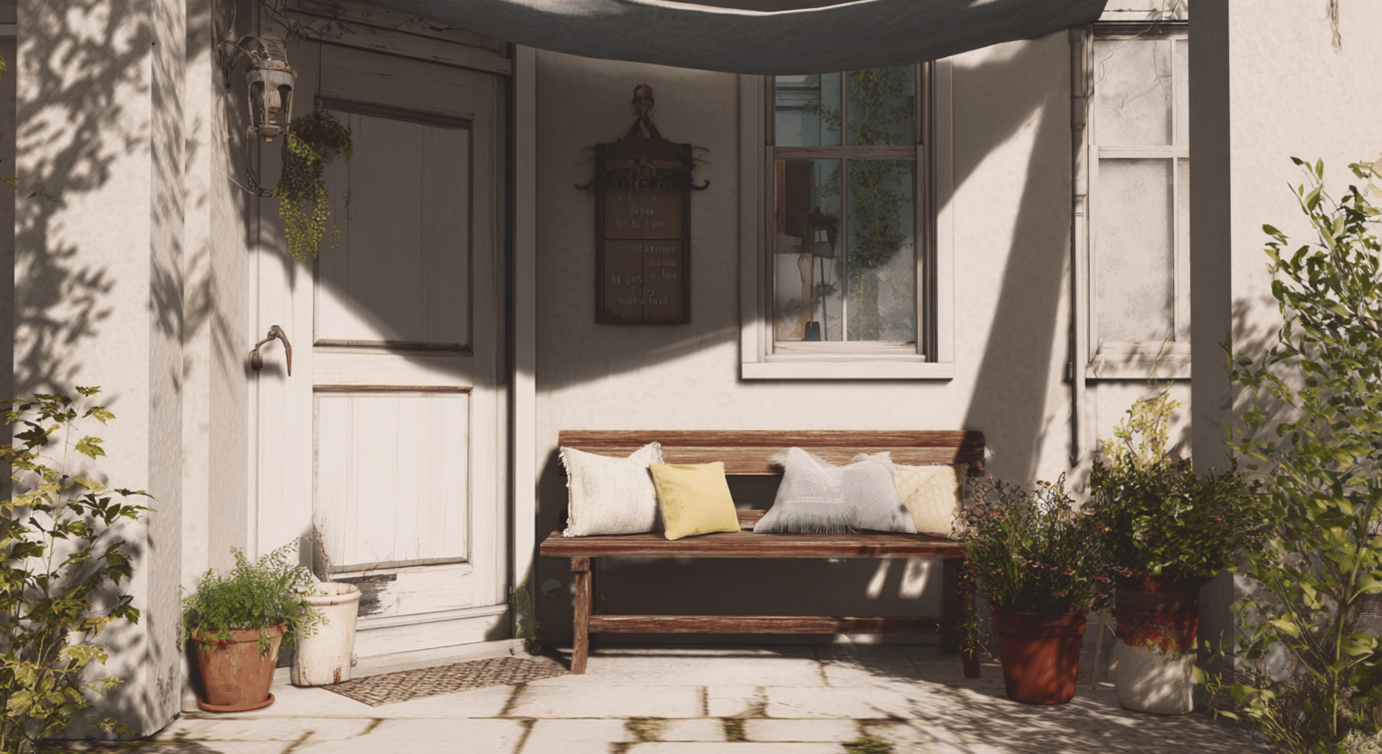 small porch with cozy bench