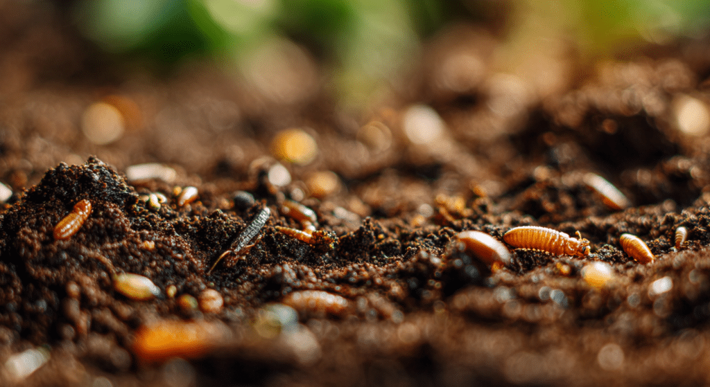 garden soil with beneficial bugs in it showing its healthy status