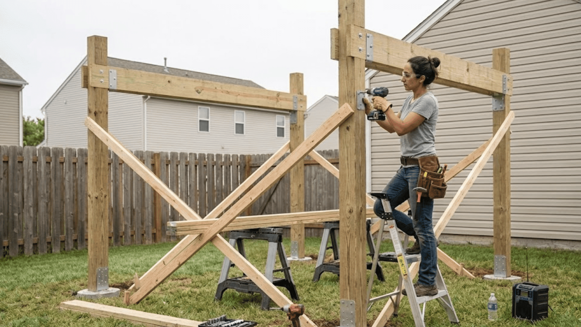 step-2 set posts and install main beams