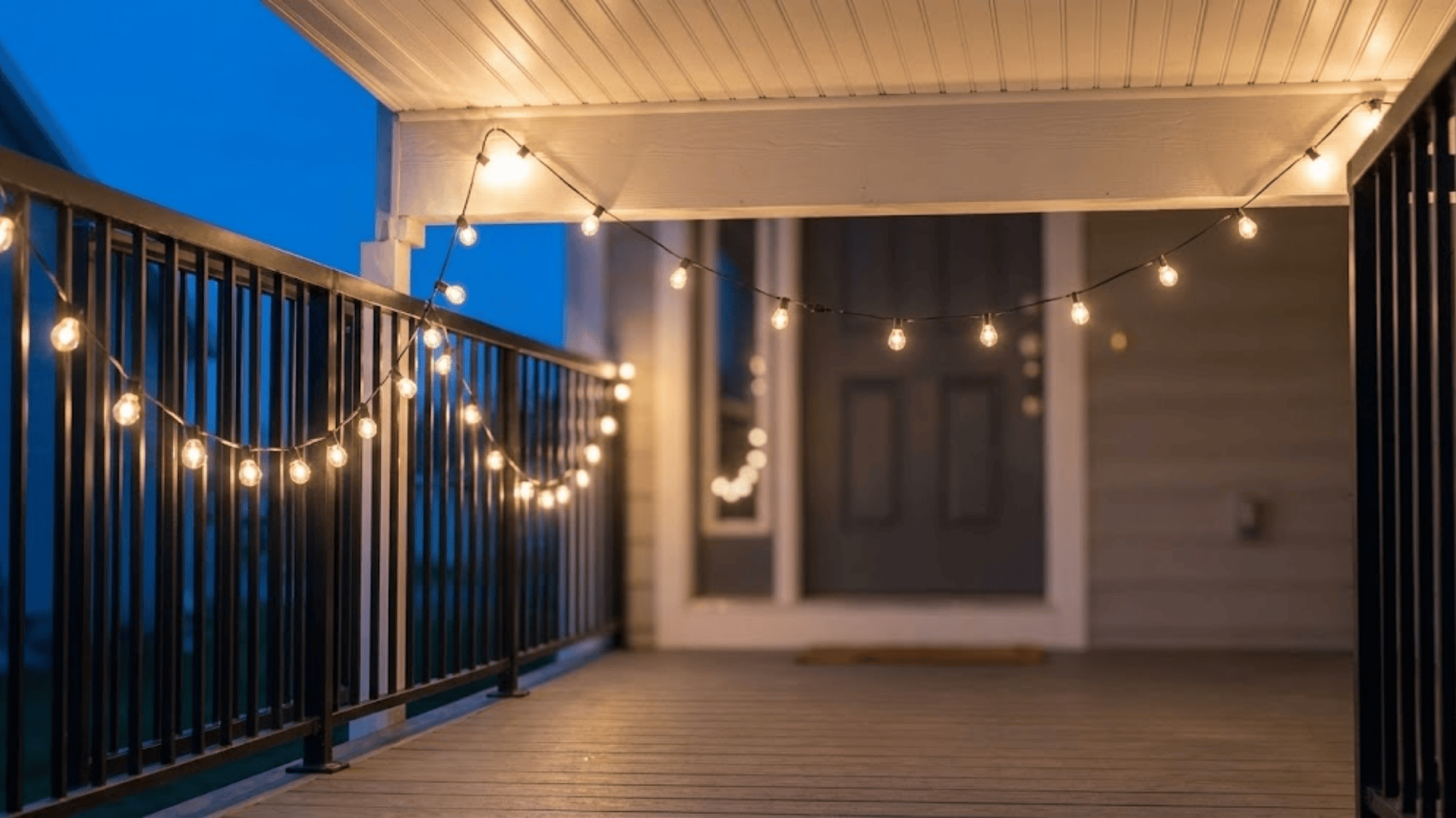 string lights on railings or ceiling