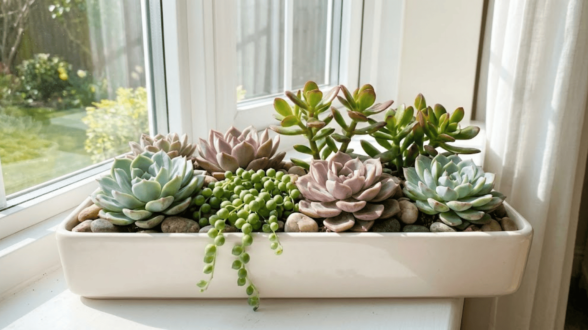 succulent mix in small tray pot