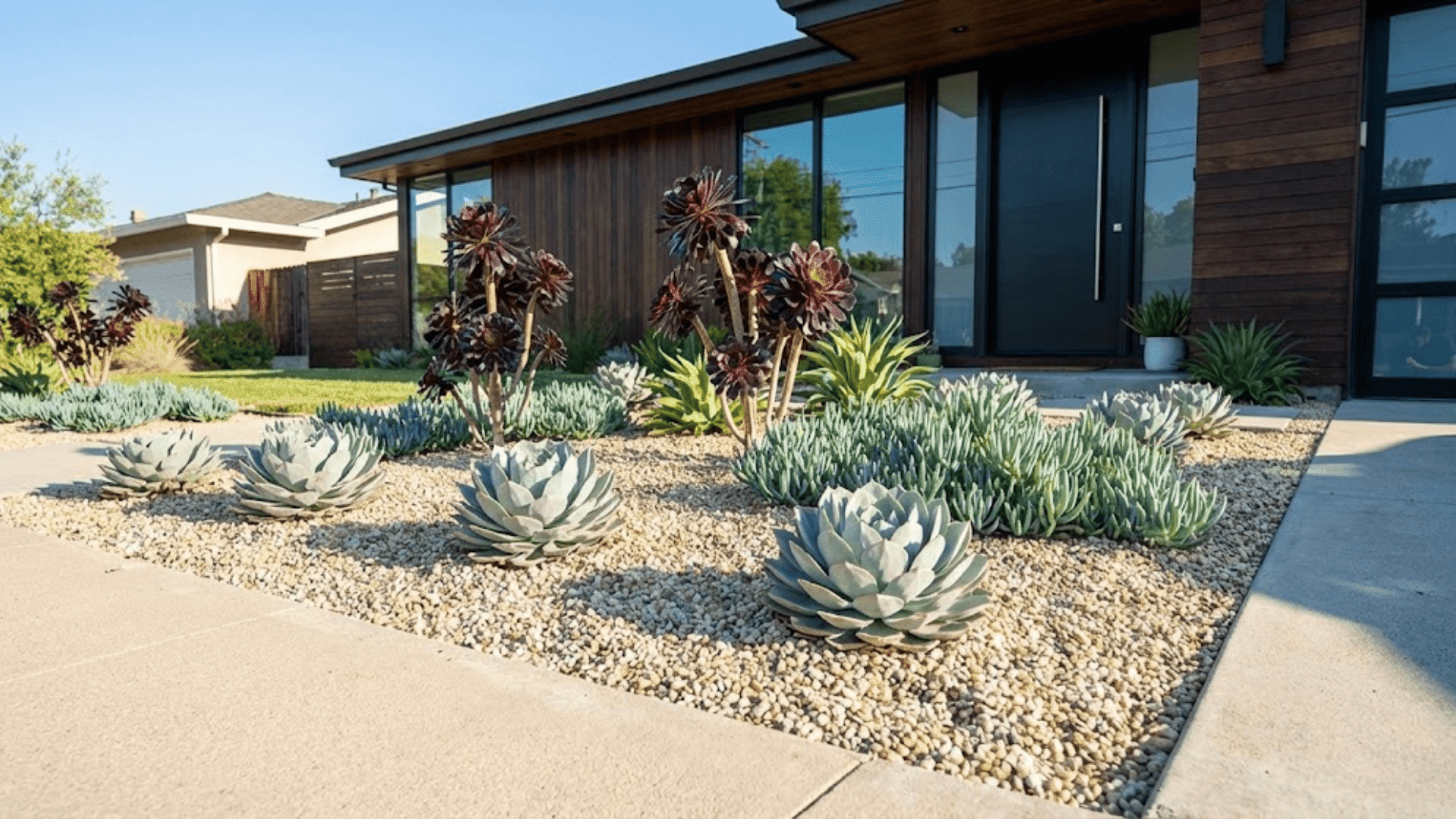 succulent mixed bed in gravel for modern homes
