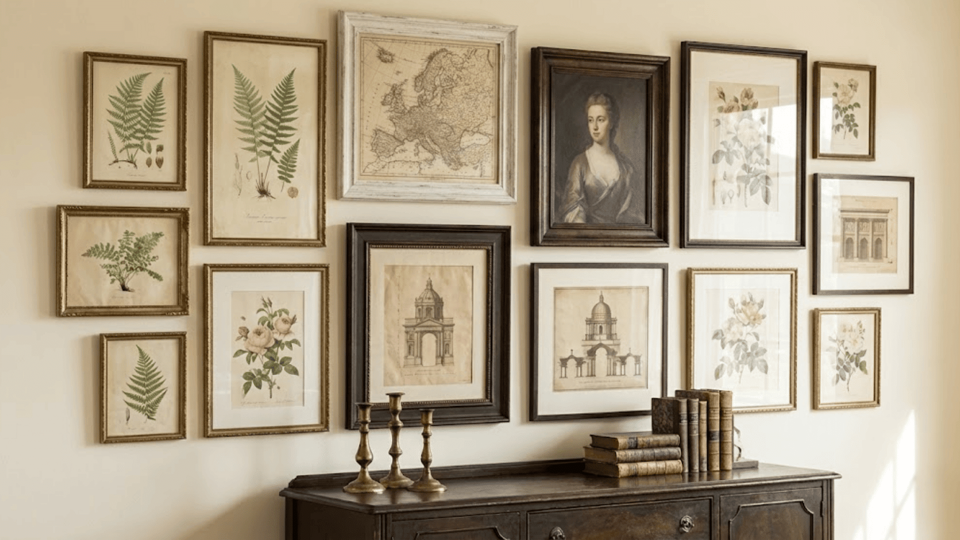 vintage art print wall