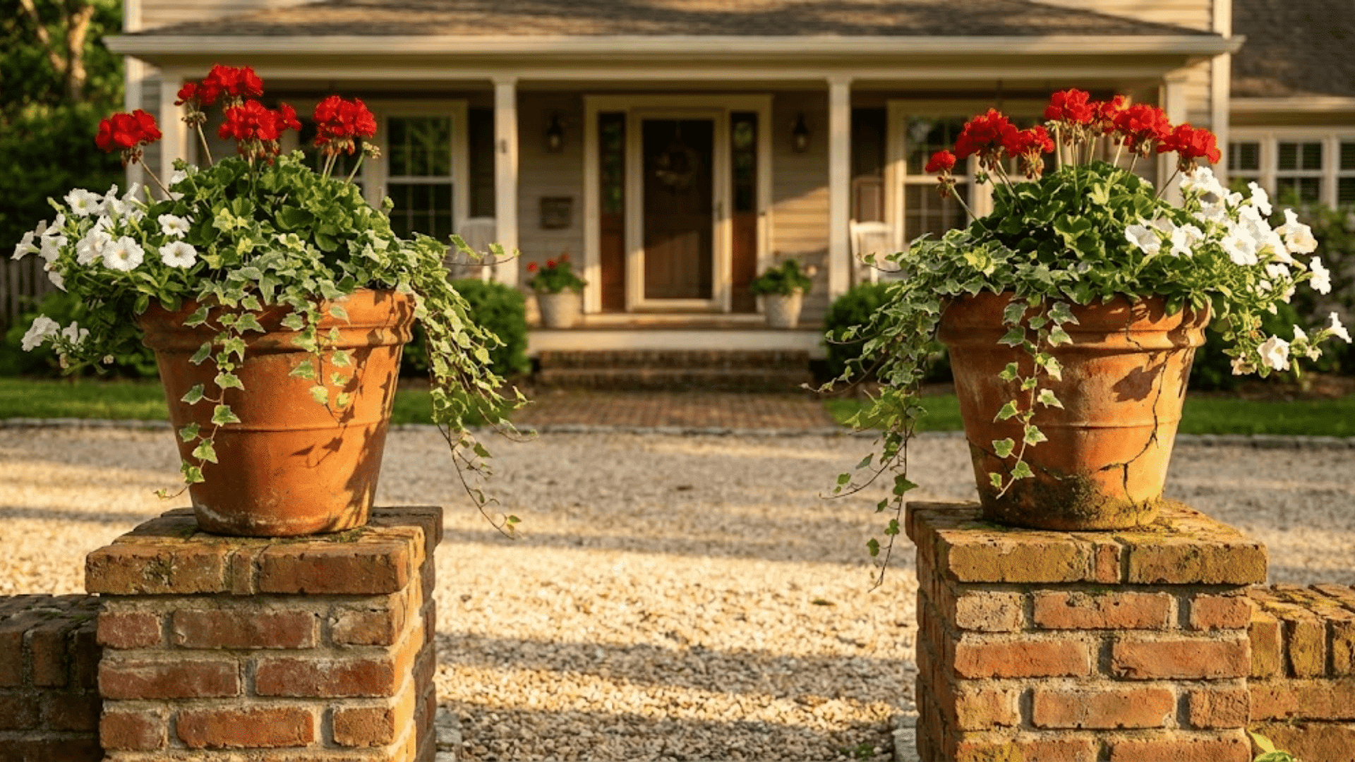 vintage container garden on brick piers