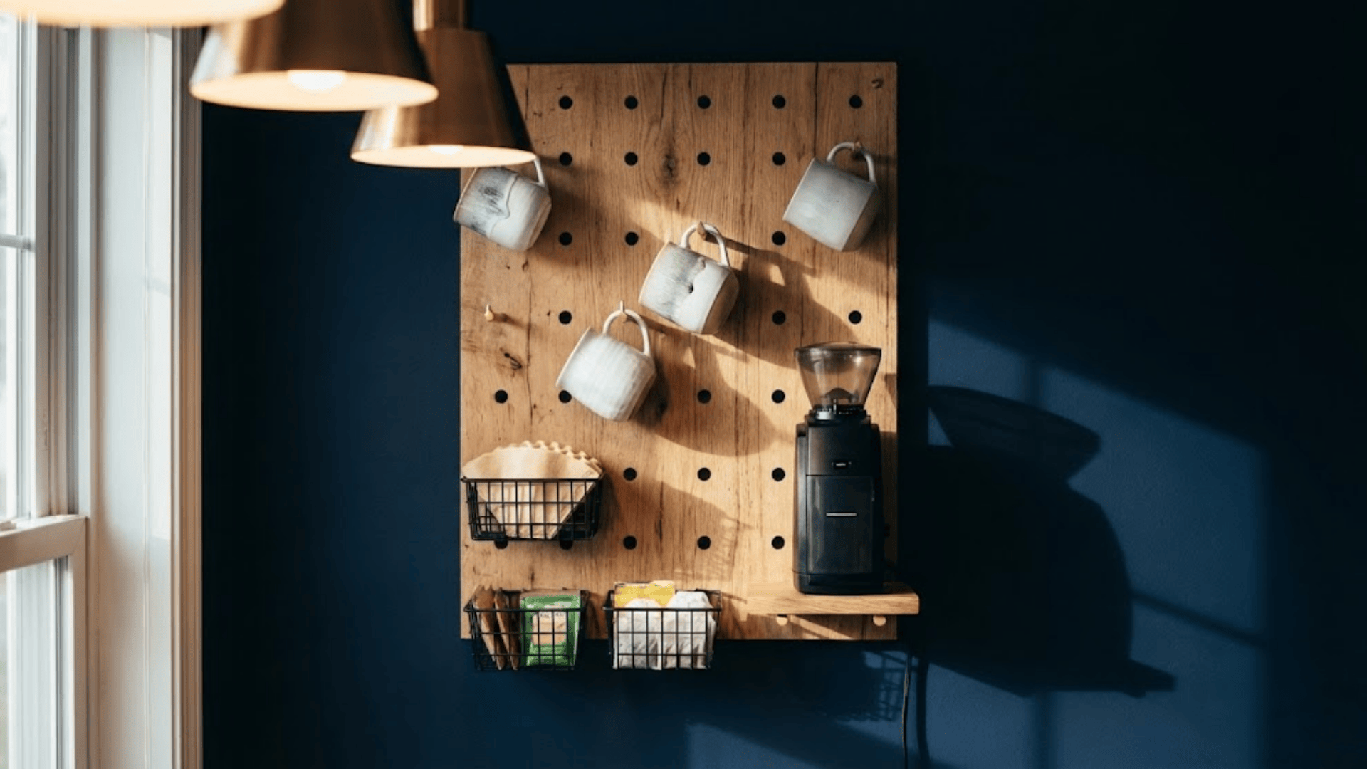 wall mounted rack or pegboard station