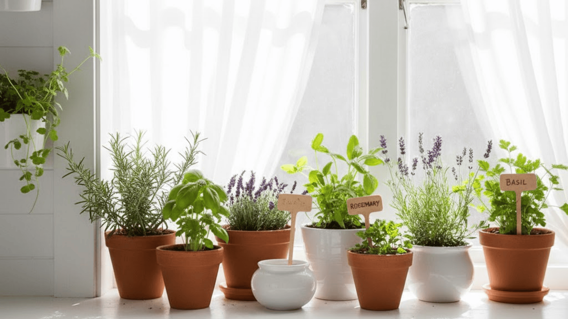 window herb garden or sunlit plant wall