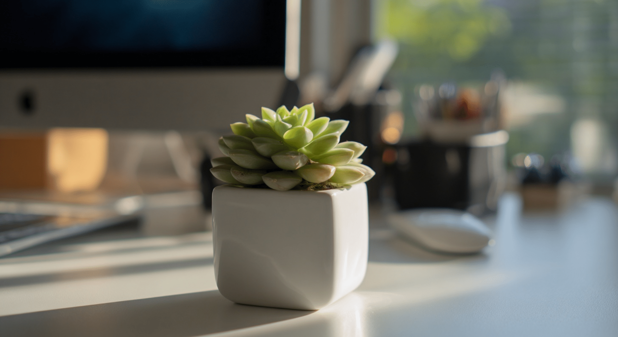 add a small plant for a calmer workspace