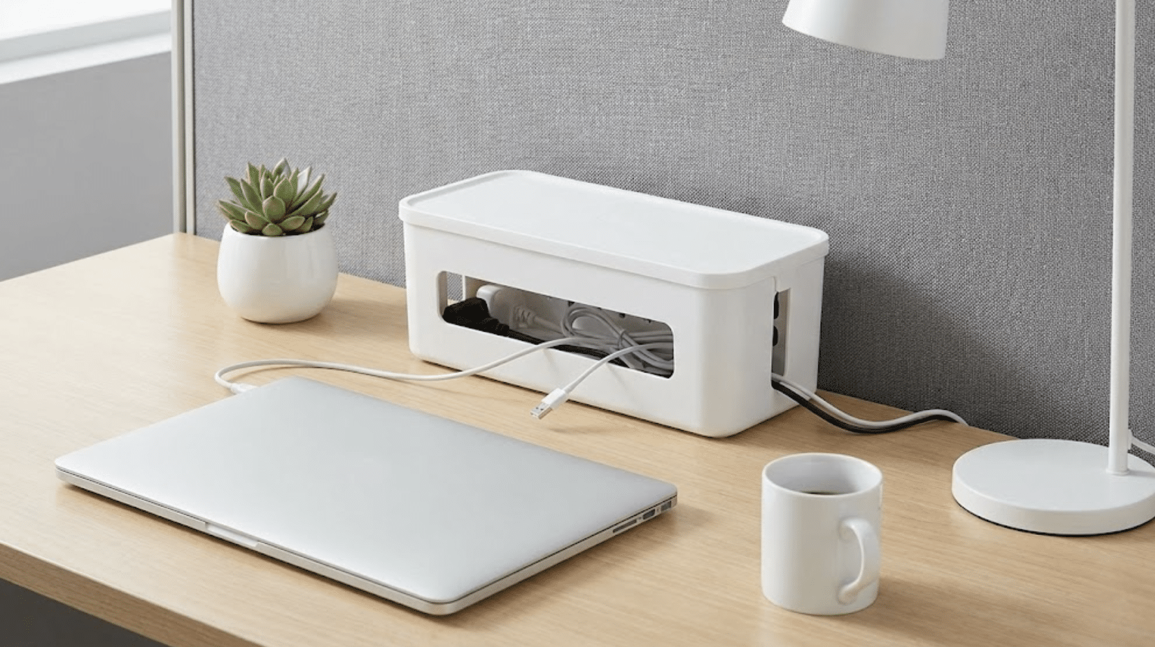 cable management boxes in neutral tones