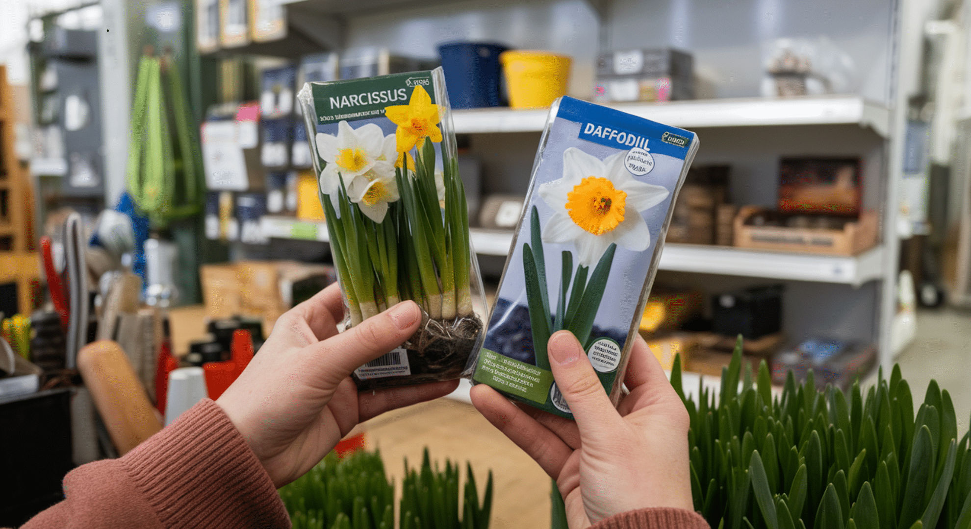 a person holding two packets of seed of both seeds
