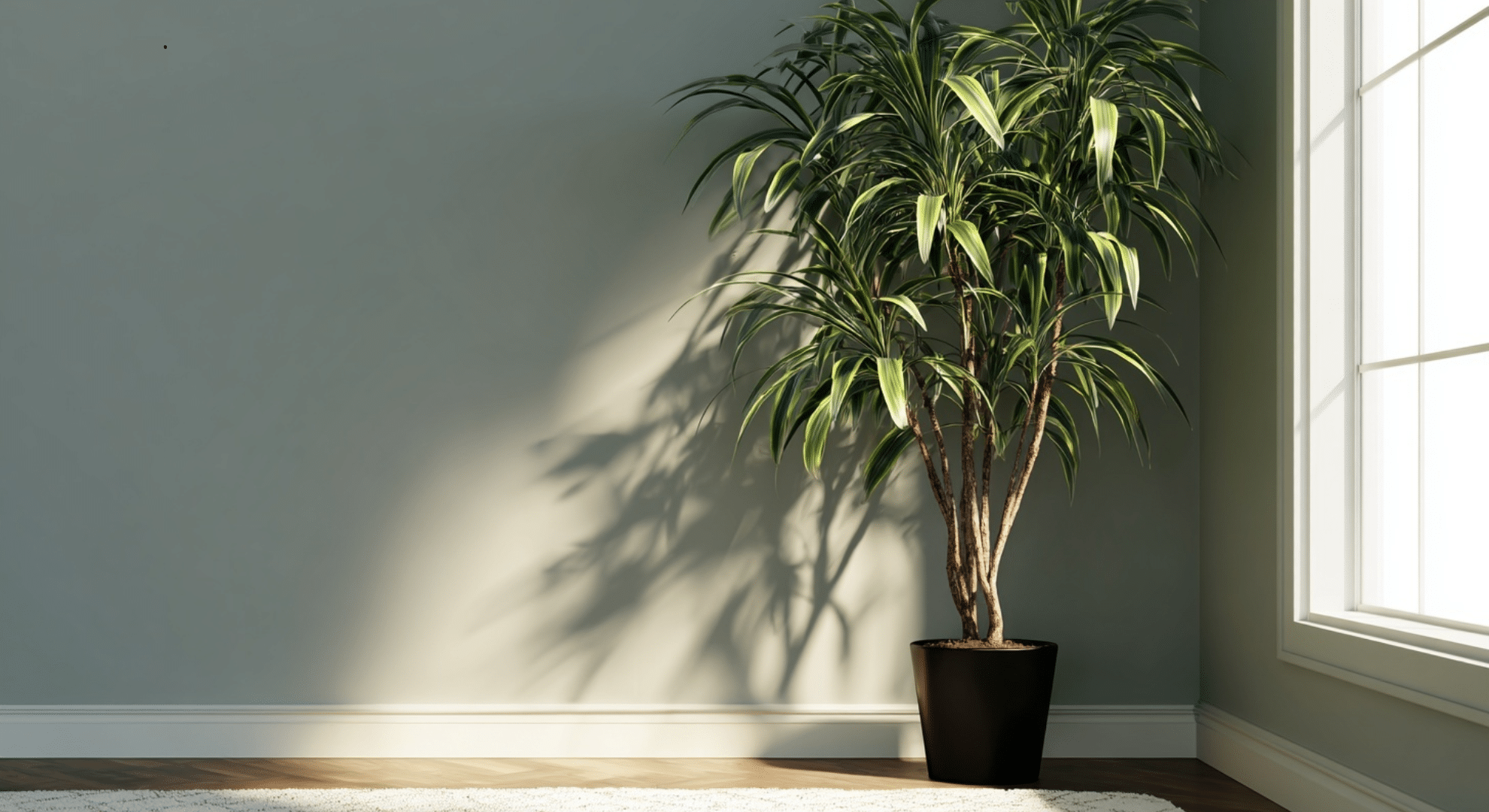 dracaena with long narrow green striped leaves growing upright in a cluster