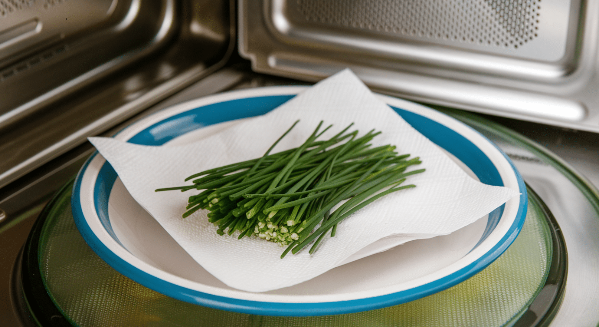 drying chives in the microwave