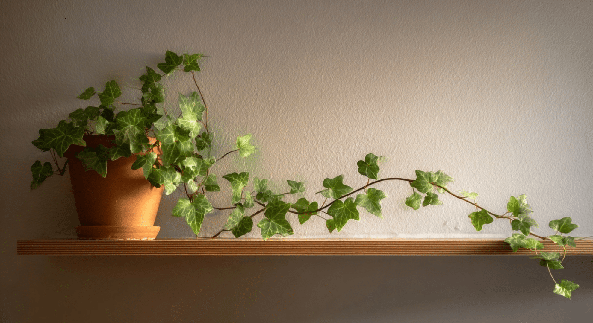 english ivy with small pointed green leaves on trailing vines climbing or hanging