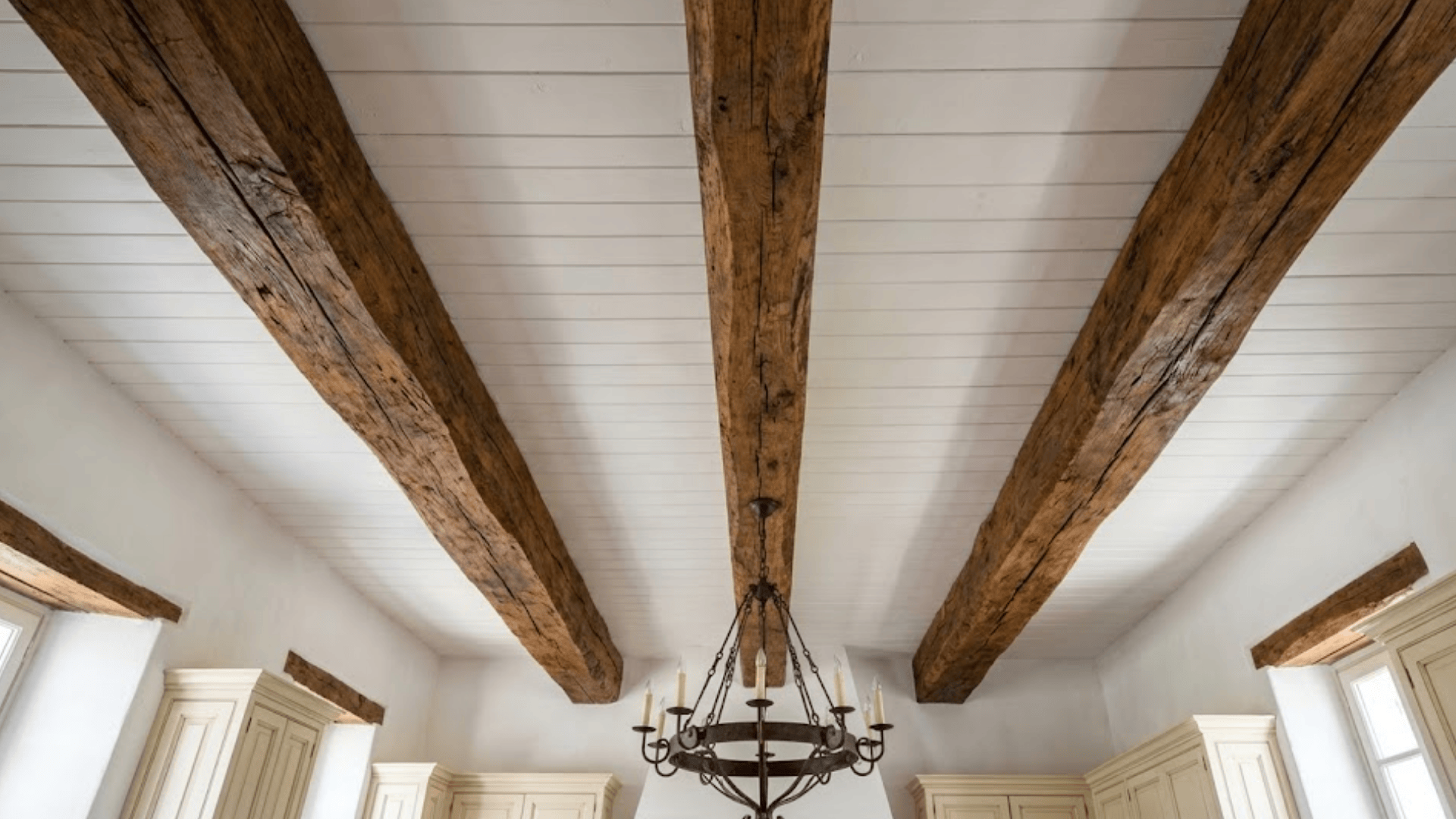 exposed wooden ceiling beams
